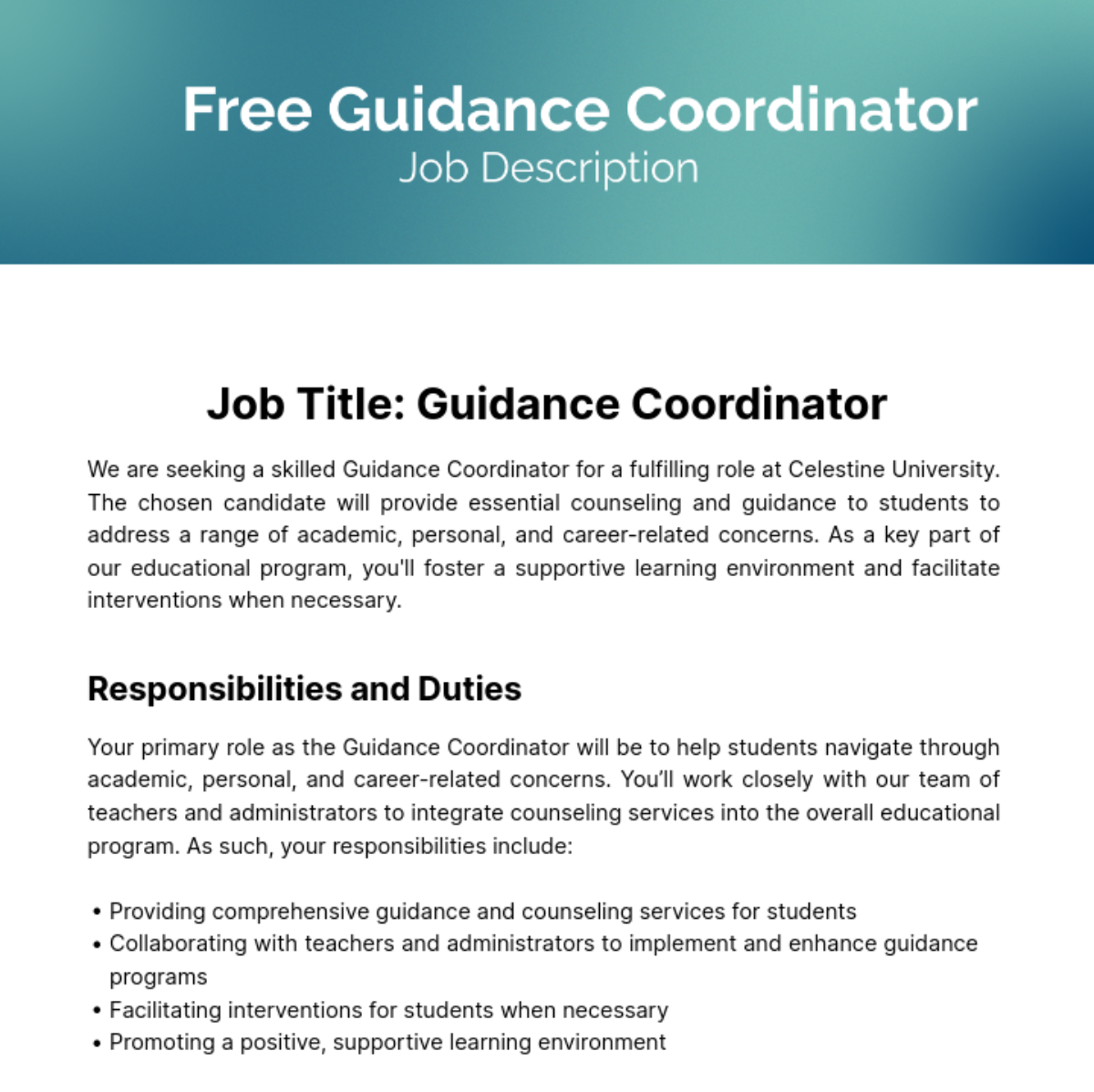 Guidance Coordinator Job Description Template