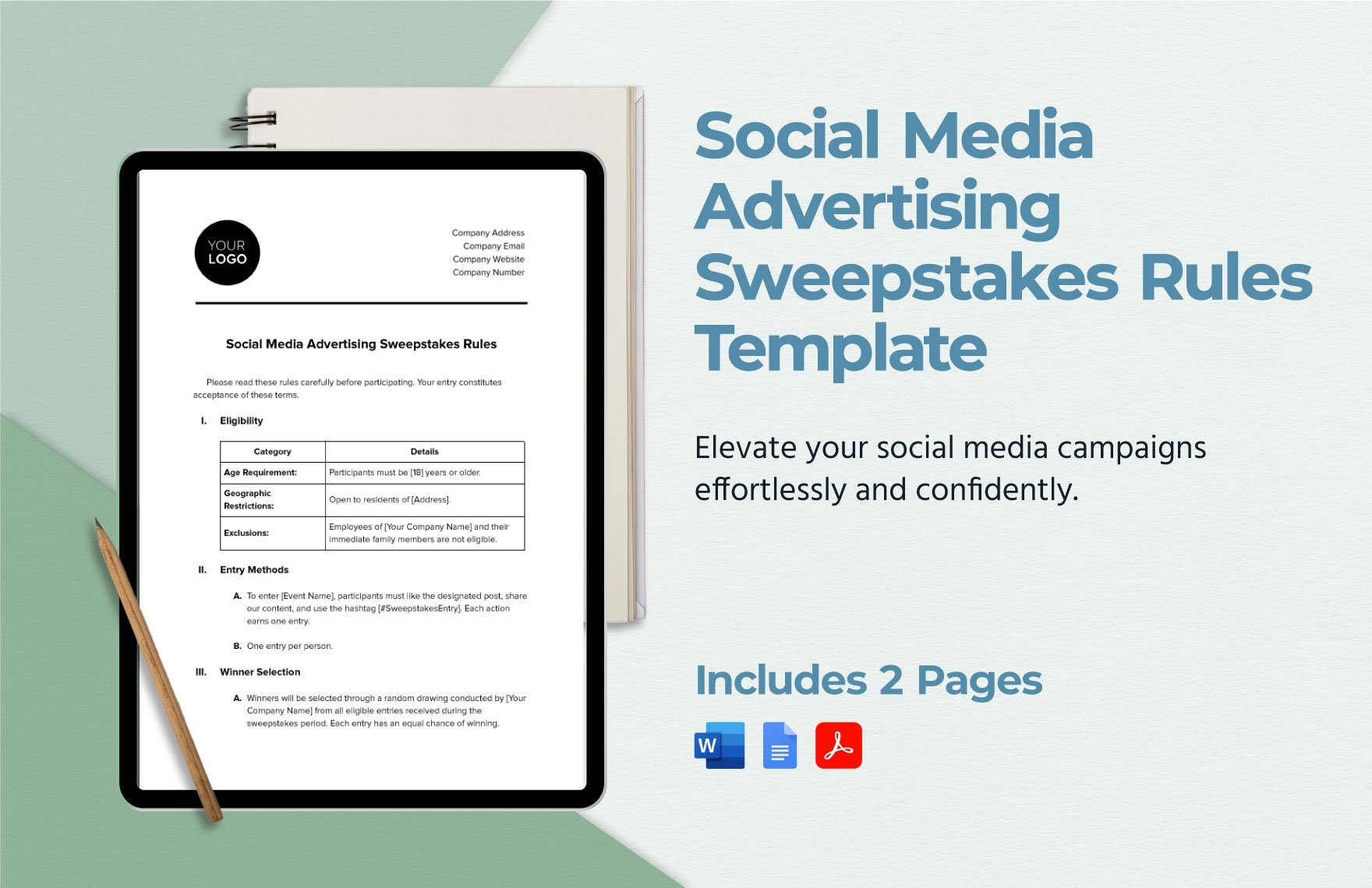 Social Media Advertising Sweepstakes Rules Template in Word, Google Docs, PDF
