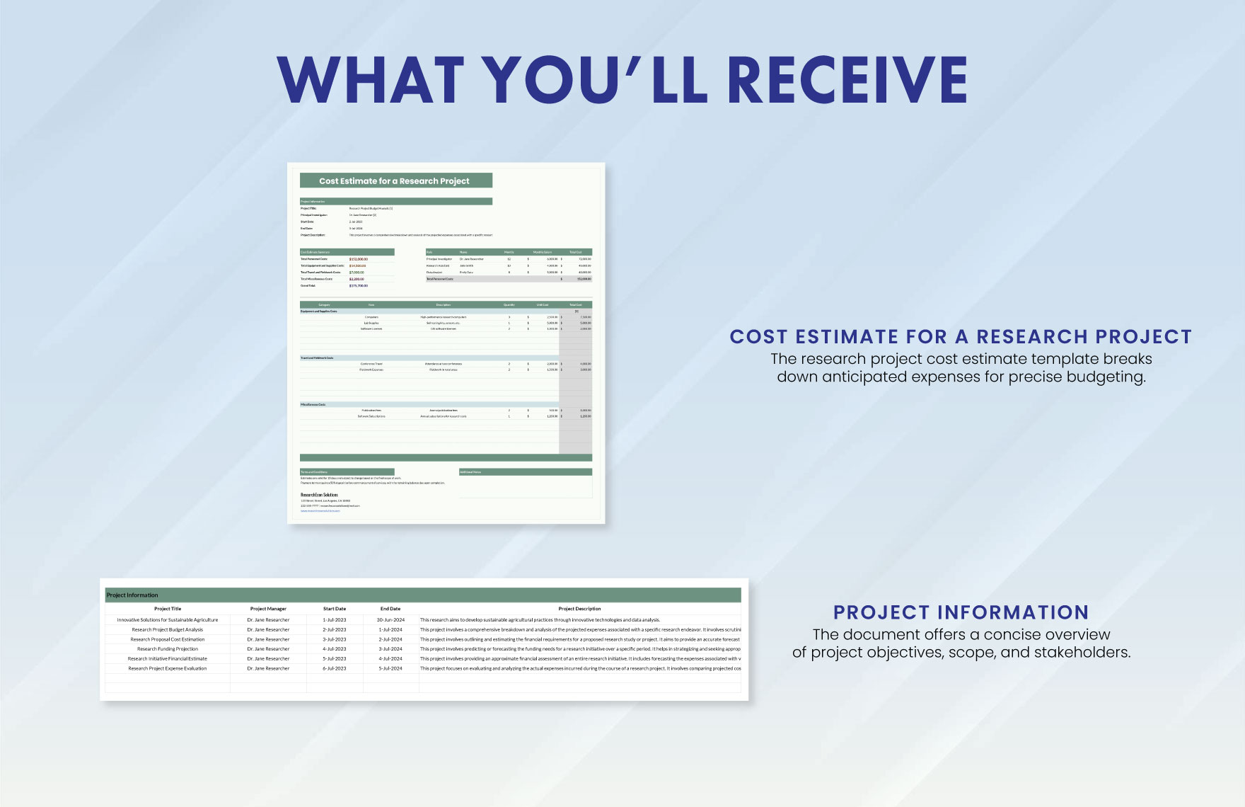 Cost Estimate for a Research Project Template