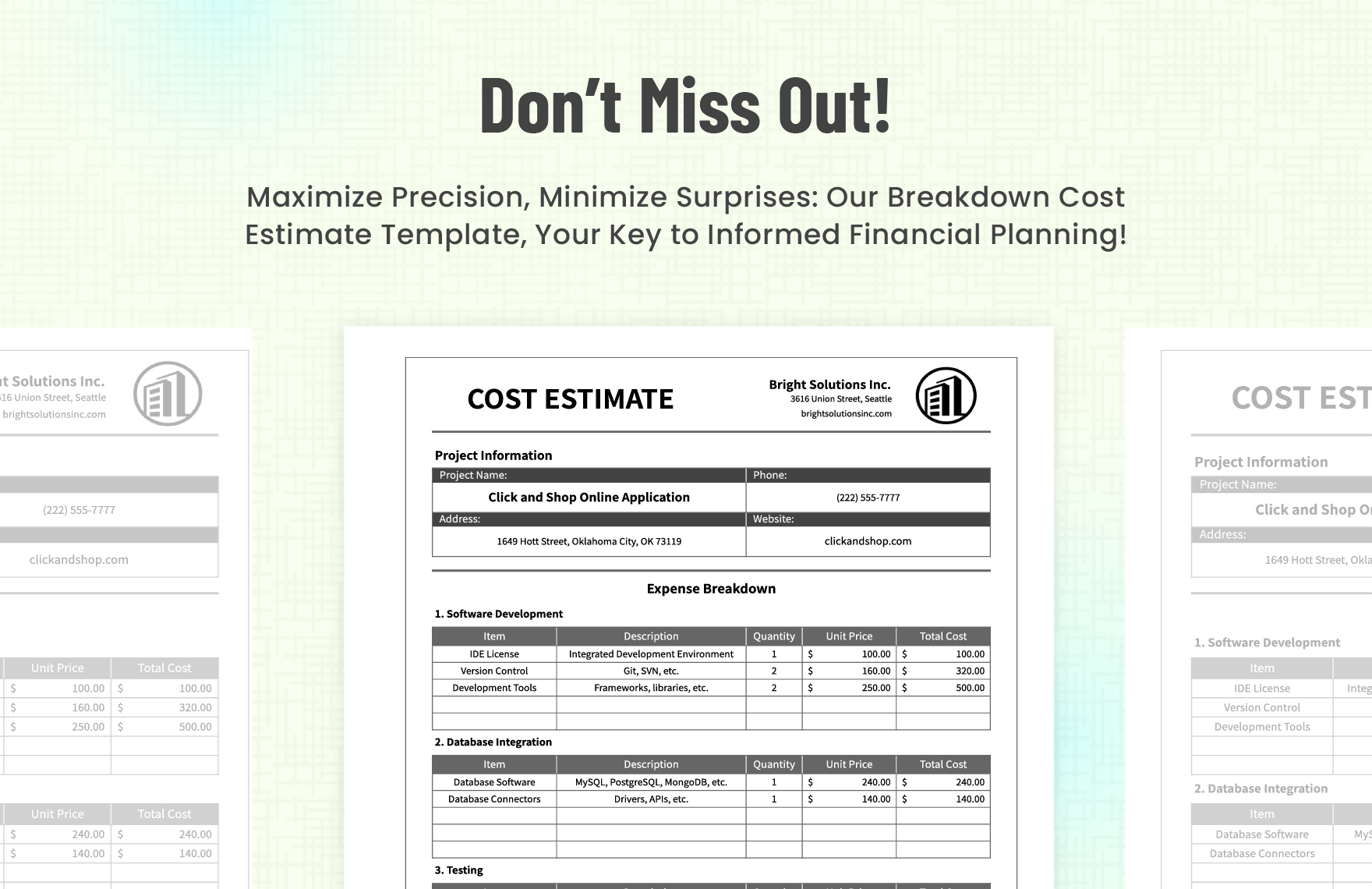 Breakdown Cost Estimate Template