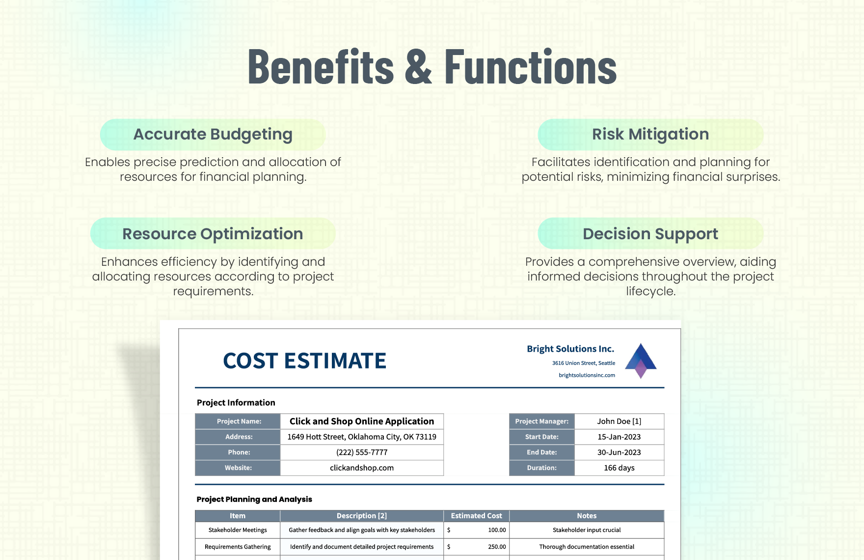 Software Project Cost Estimate Template