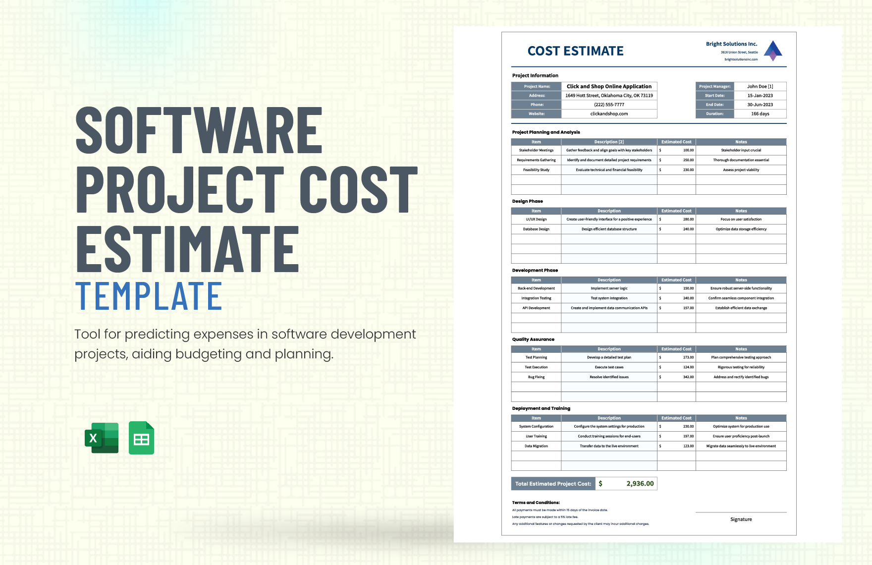 Software Project Cost Estimate Template