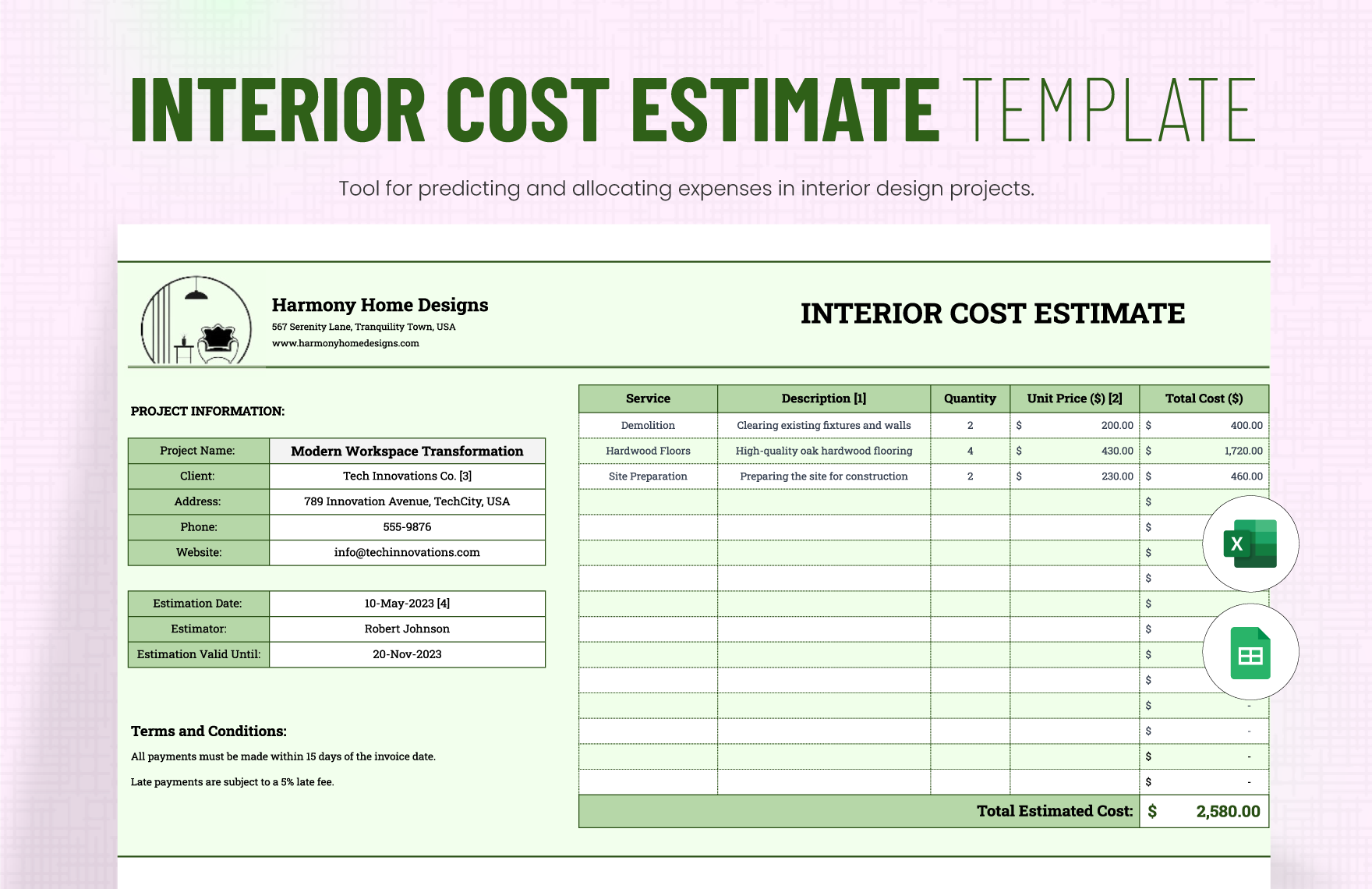 Interior Cost Estimate Template
