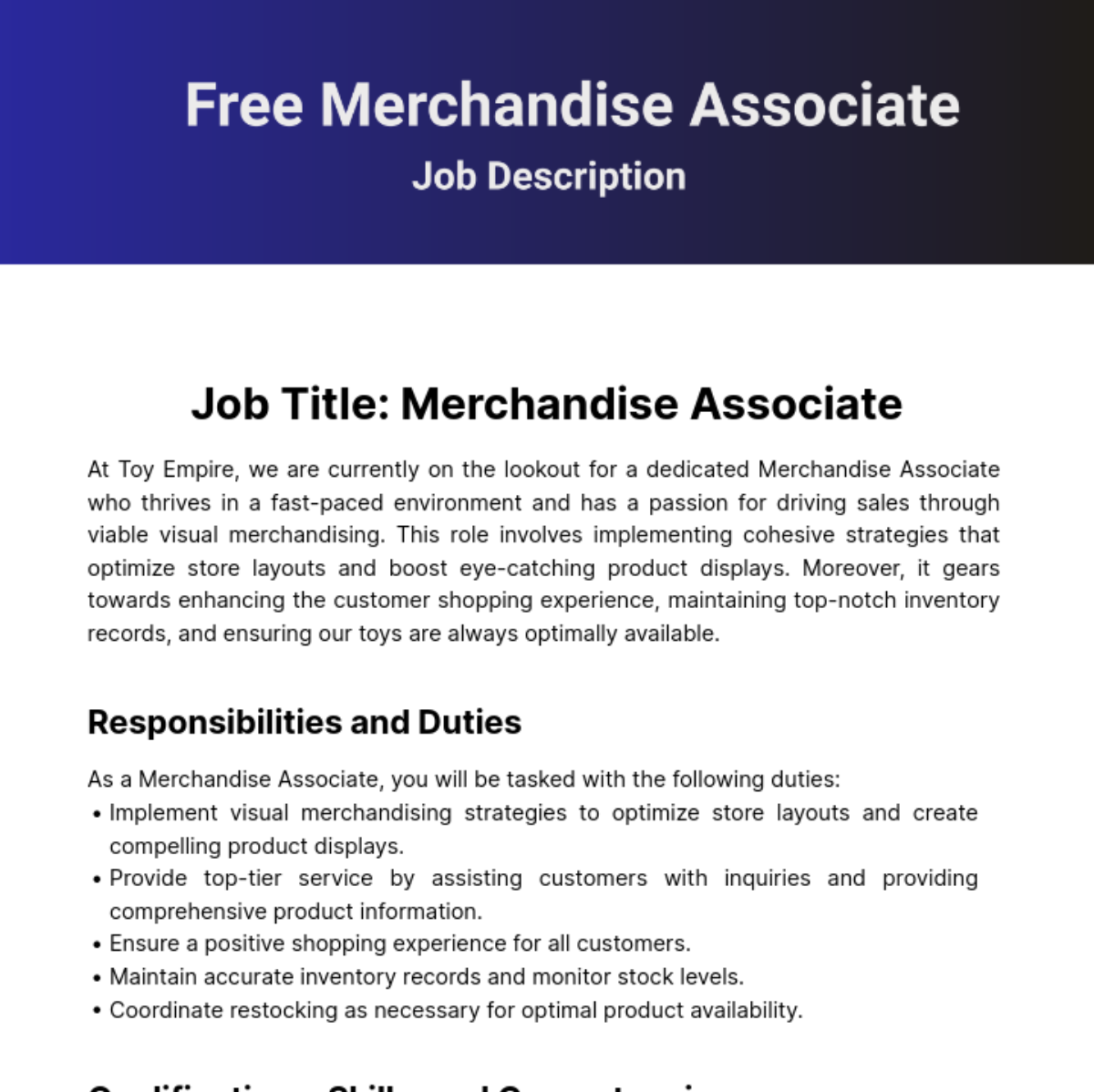 Merchandise Associate Job Description Template