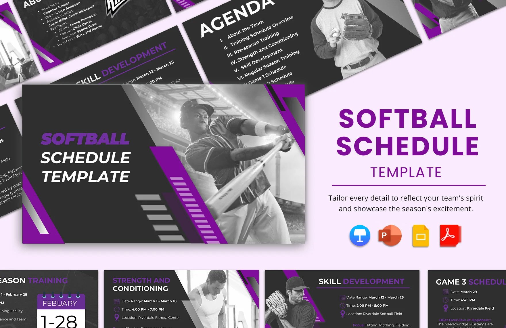 Softball Schedule Template in PDF, PowerPoint, Google Slides, Apple Keynote