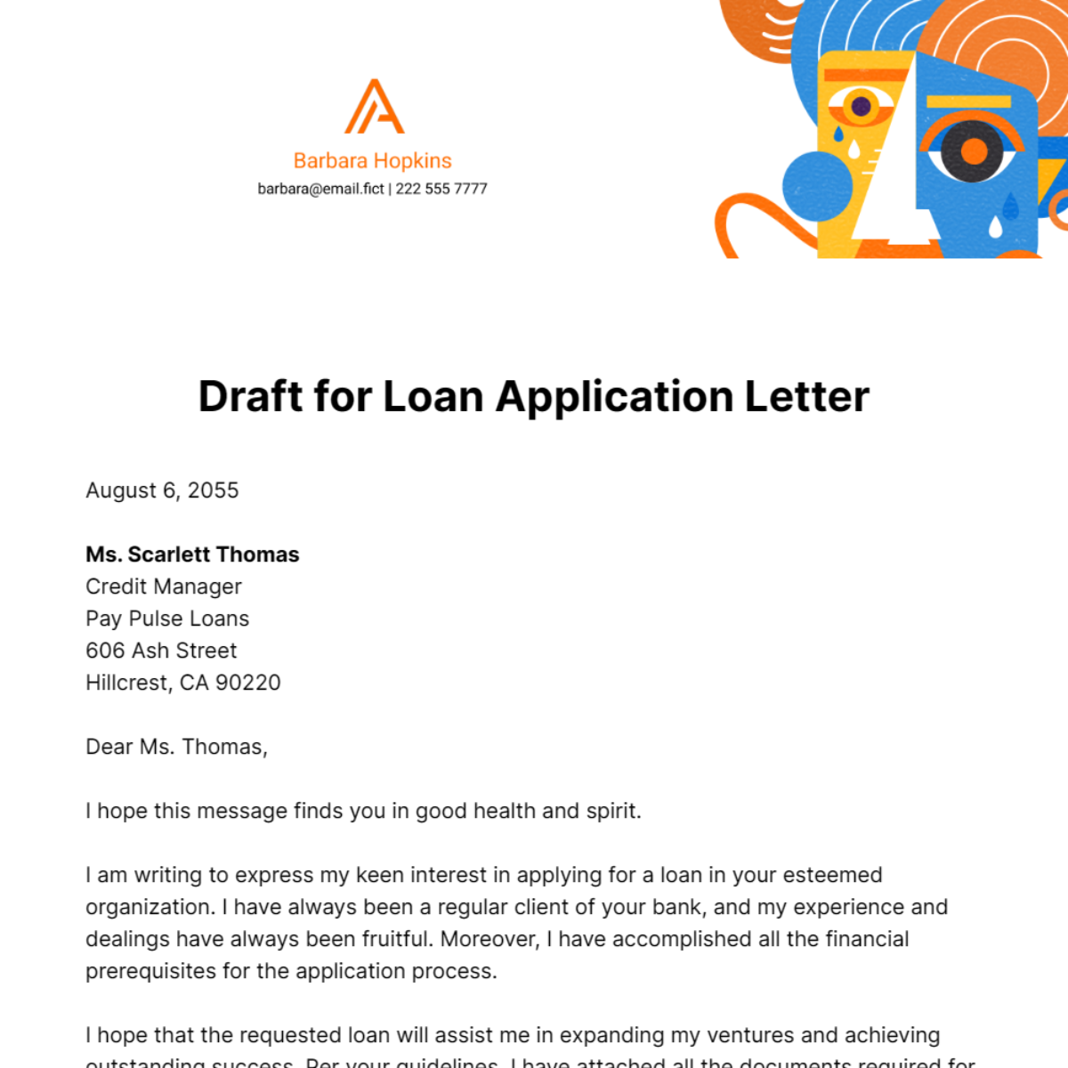Draft for Loan Application Letter Template