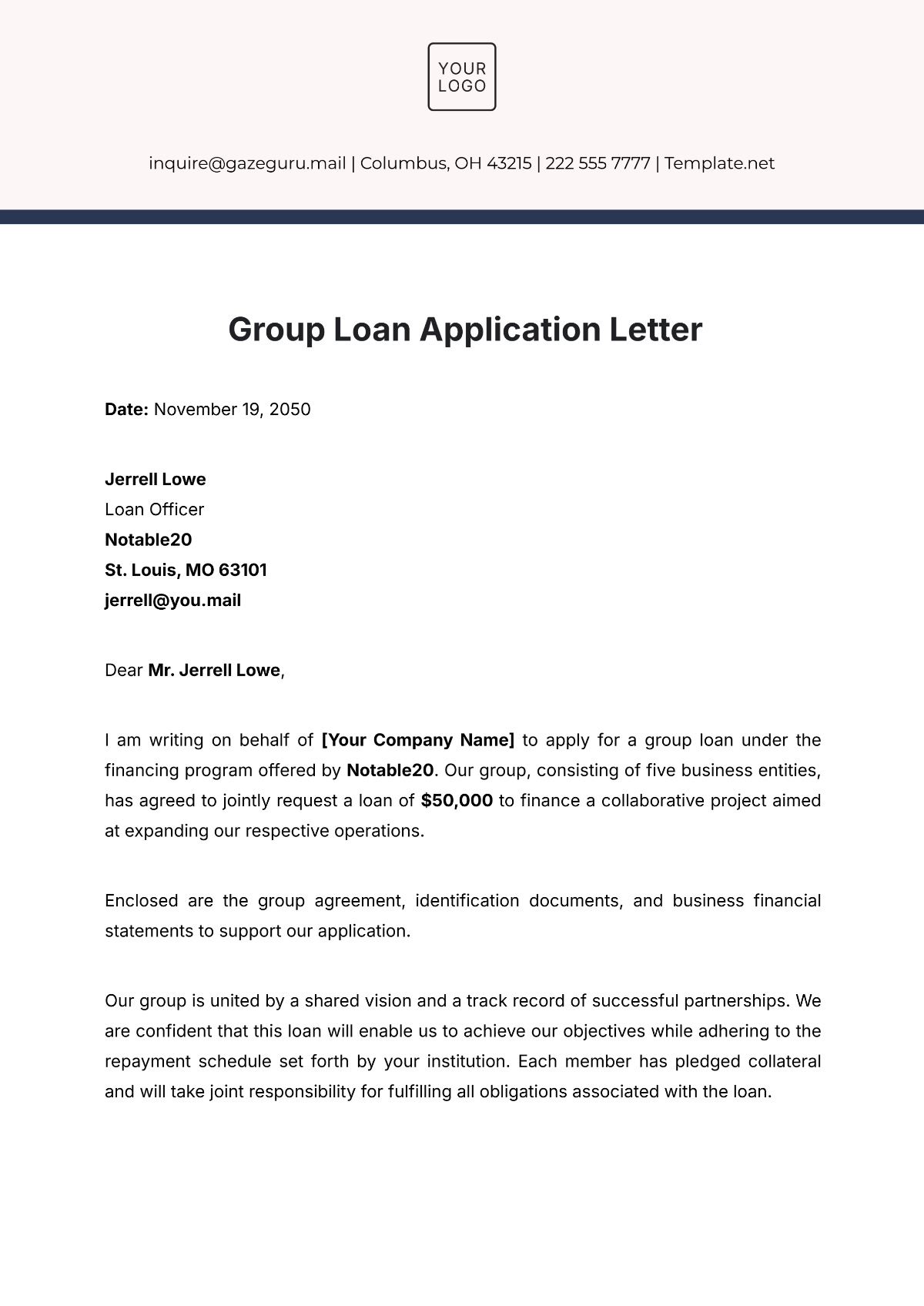 Group Loan Application Letter Template