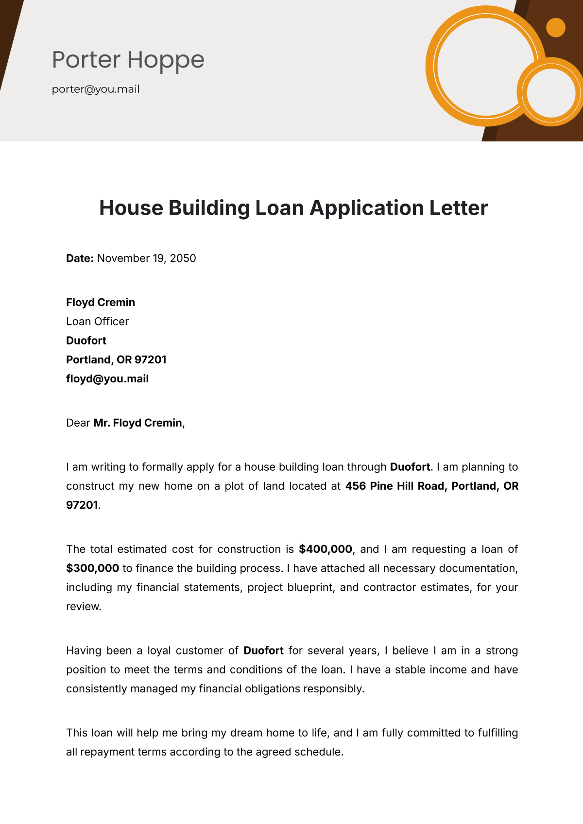 House Building Loan Application Letter Template - Edit Online & Download