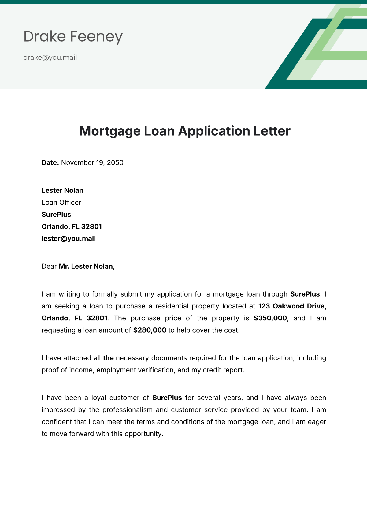 Mortgage Loan Application Letter Template - Edit Online & Download