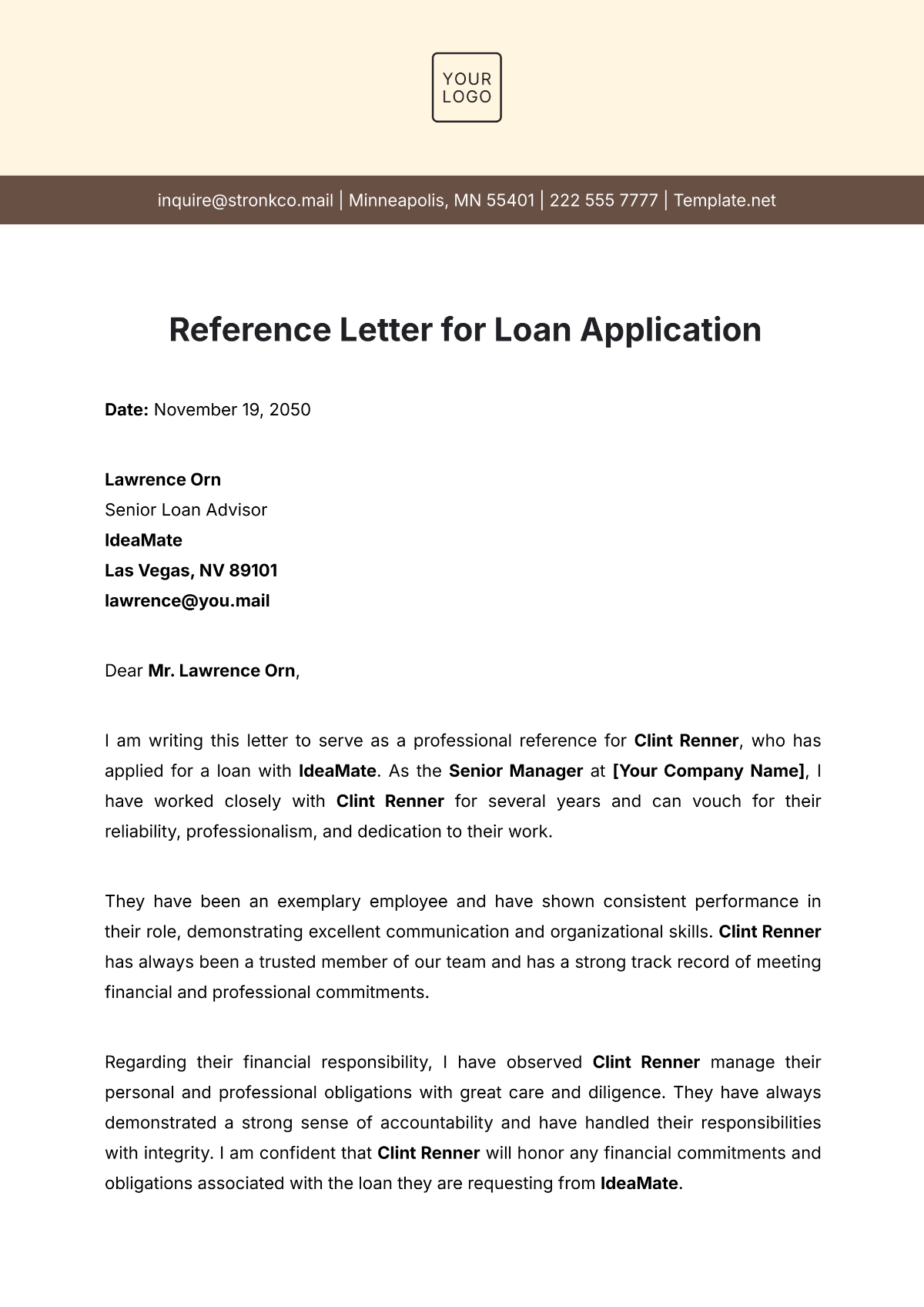 Reference Letter for Loan Application Template - Edit Online & Download