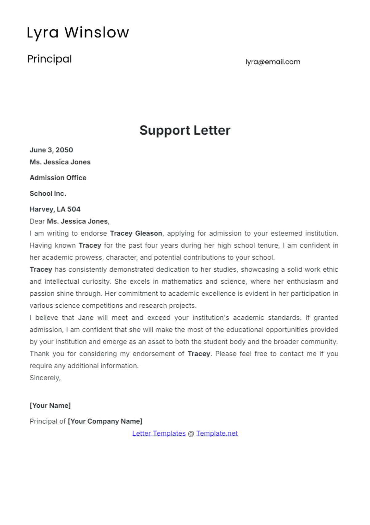 Support Letter Template - Edit Online & Download