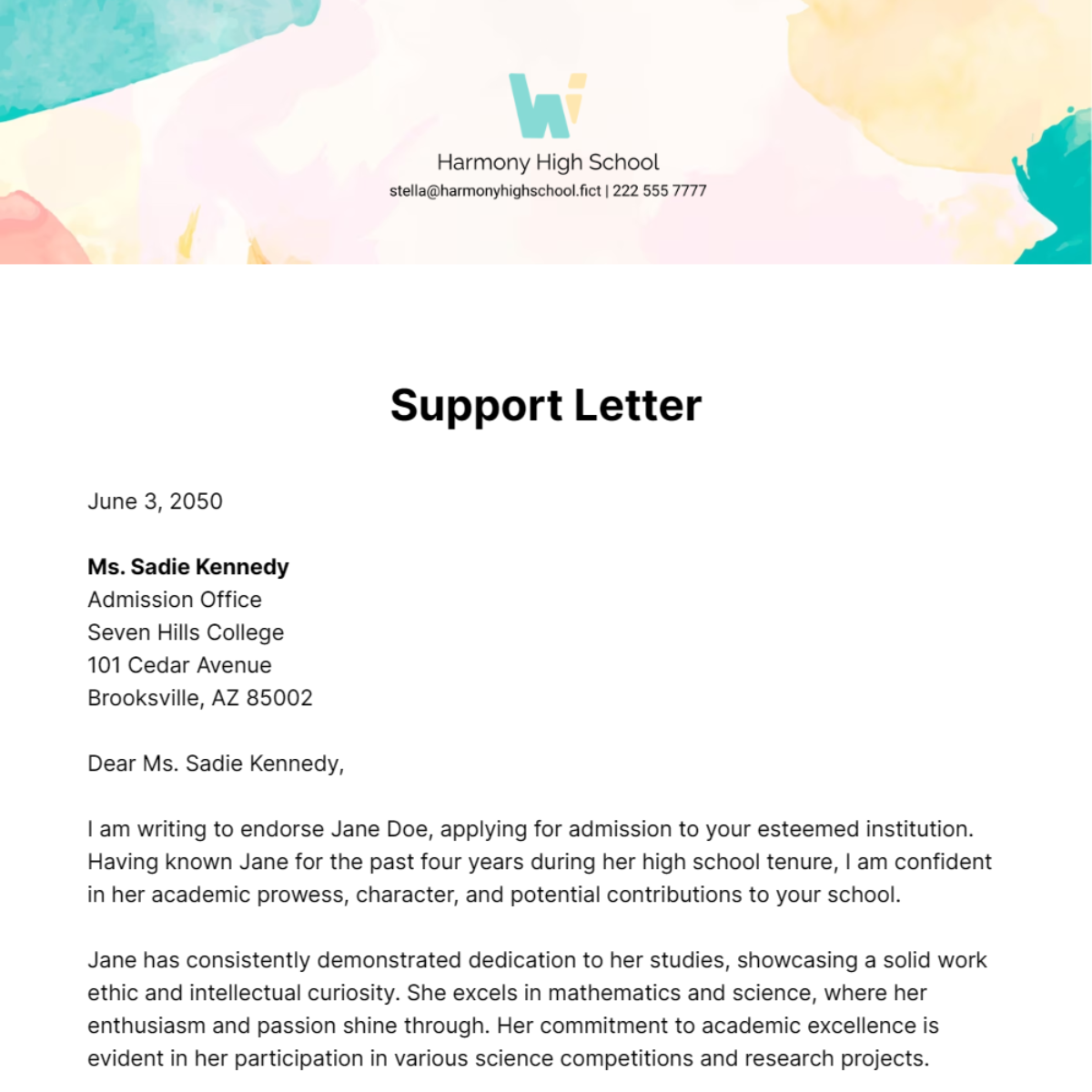 Support Letter Template