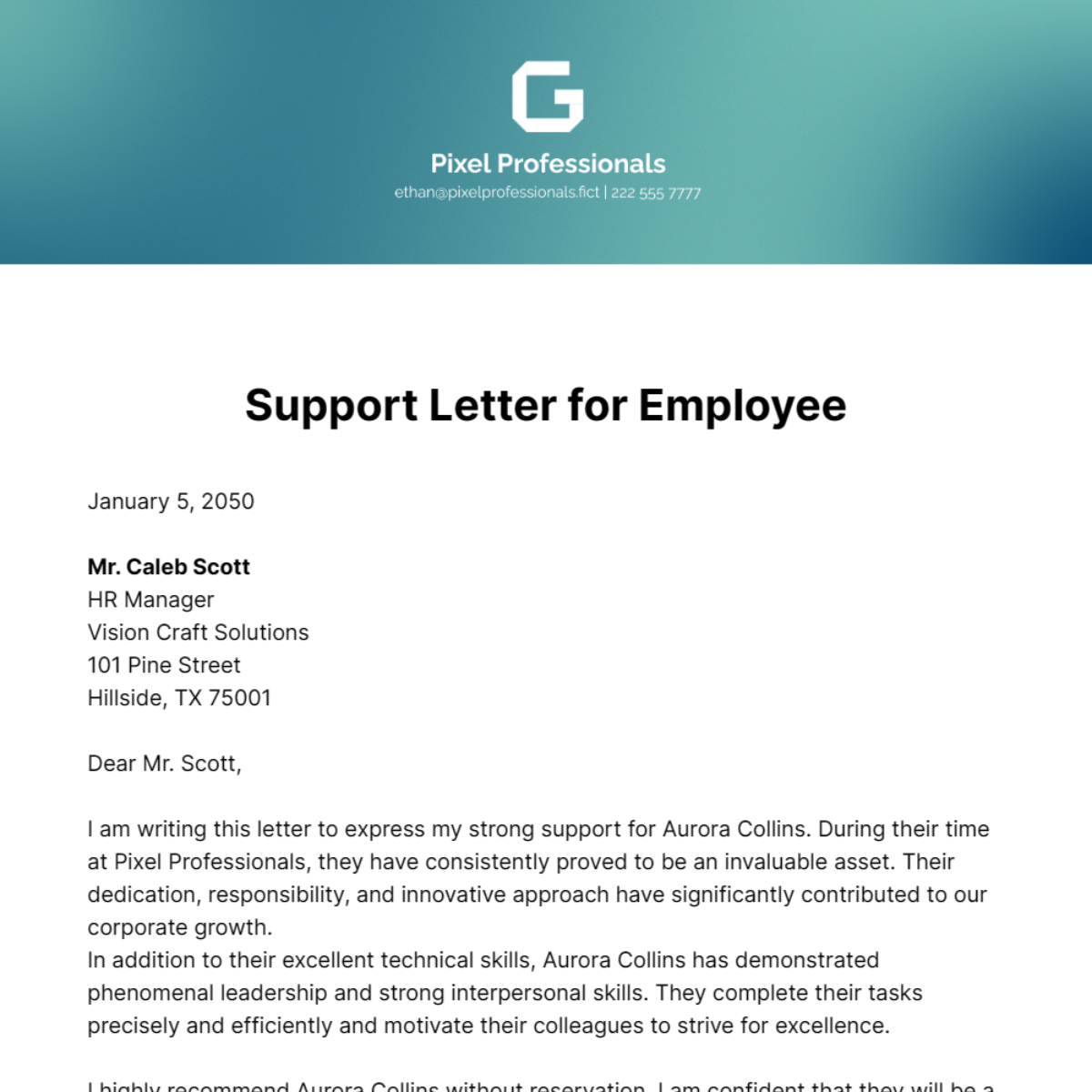 Support Letter for Employee Template