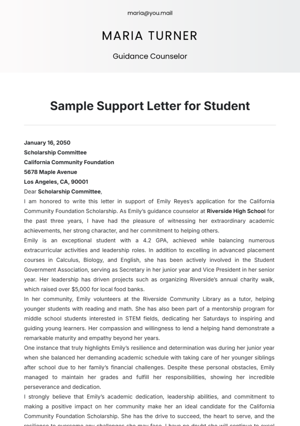 Sample Support Letter for Student Template - Edit Online & Download