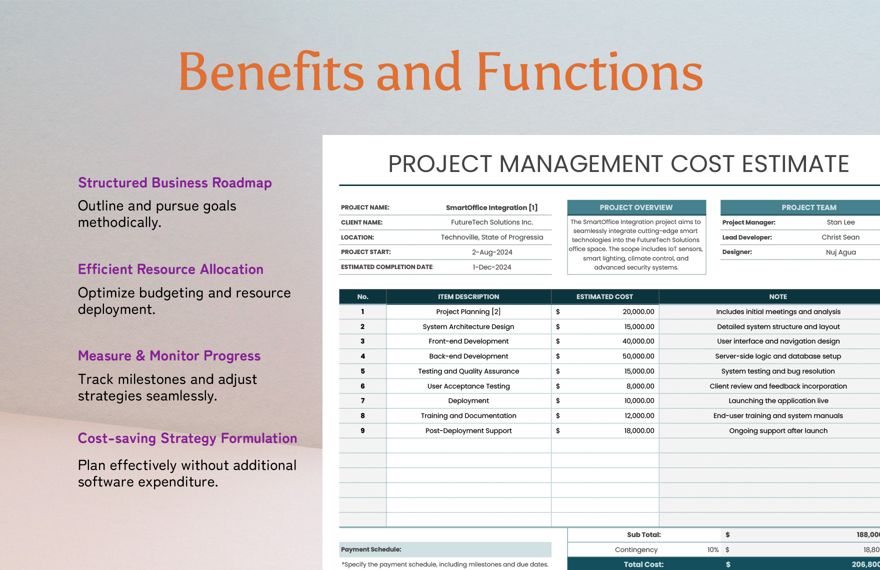 Project Management Cost Estimate Template