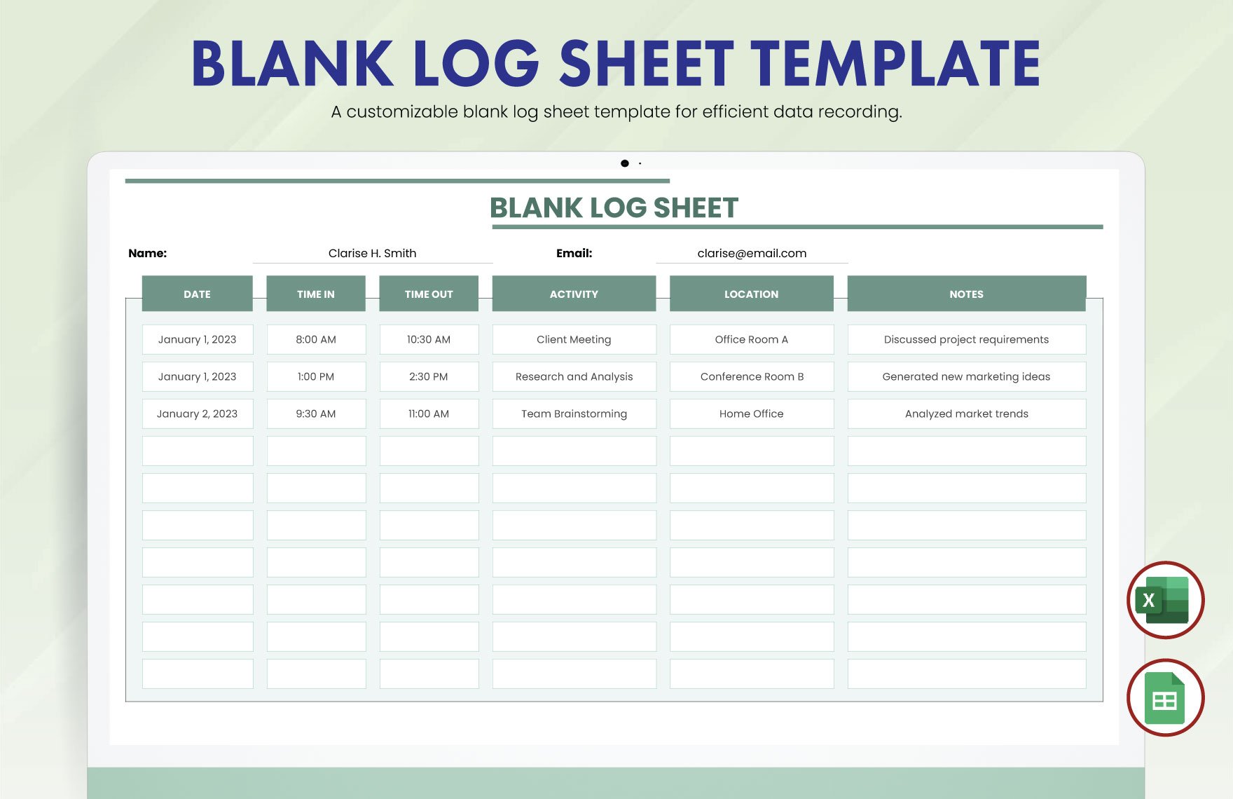 Free Blank Log Sheet Template in Excel, Google Sheets