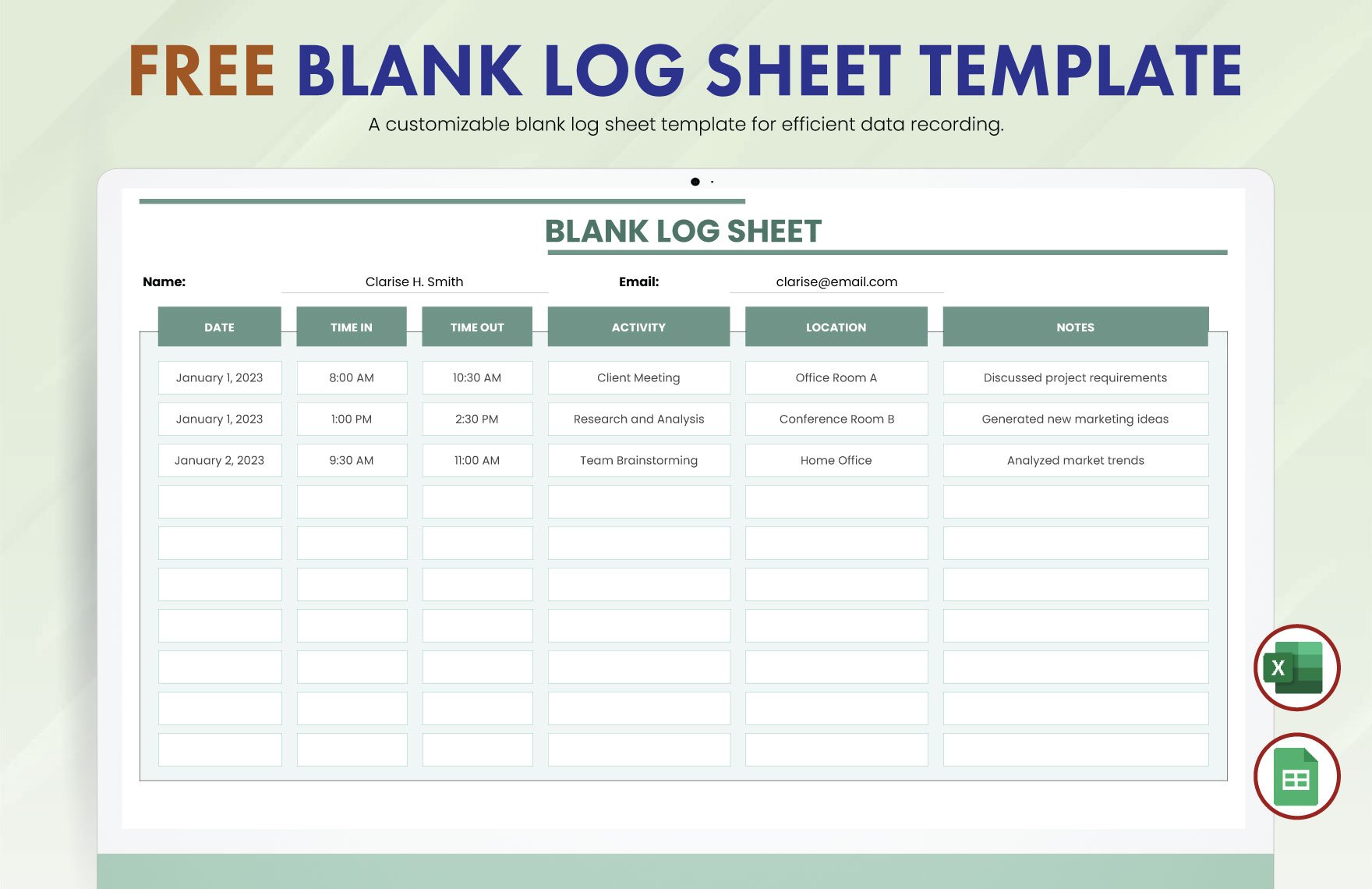 Blank Log Sheet Template