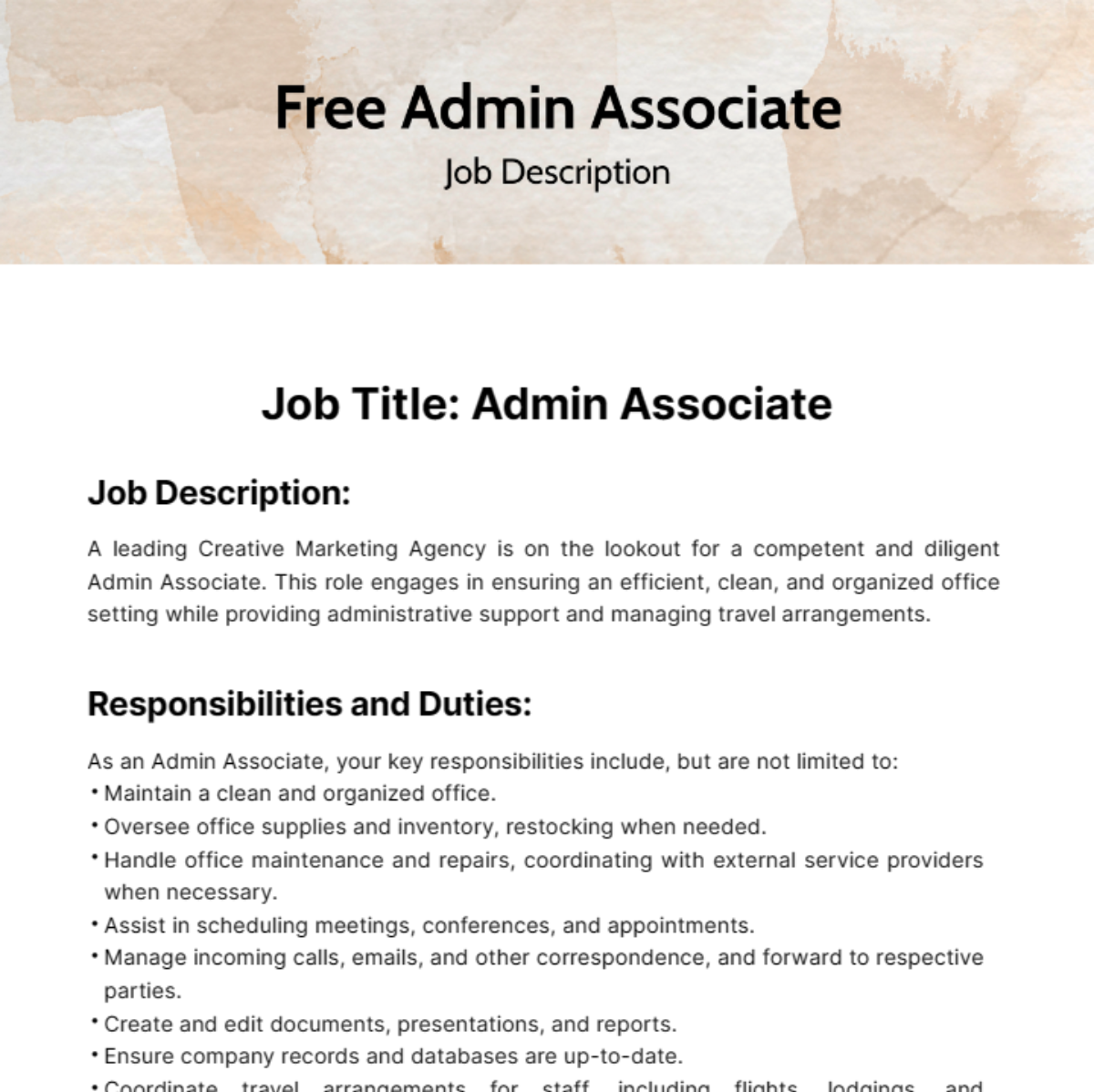 Admin Associate Job Description Template