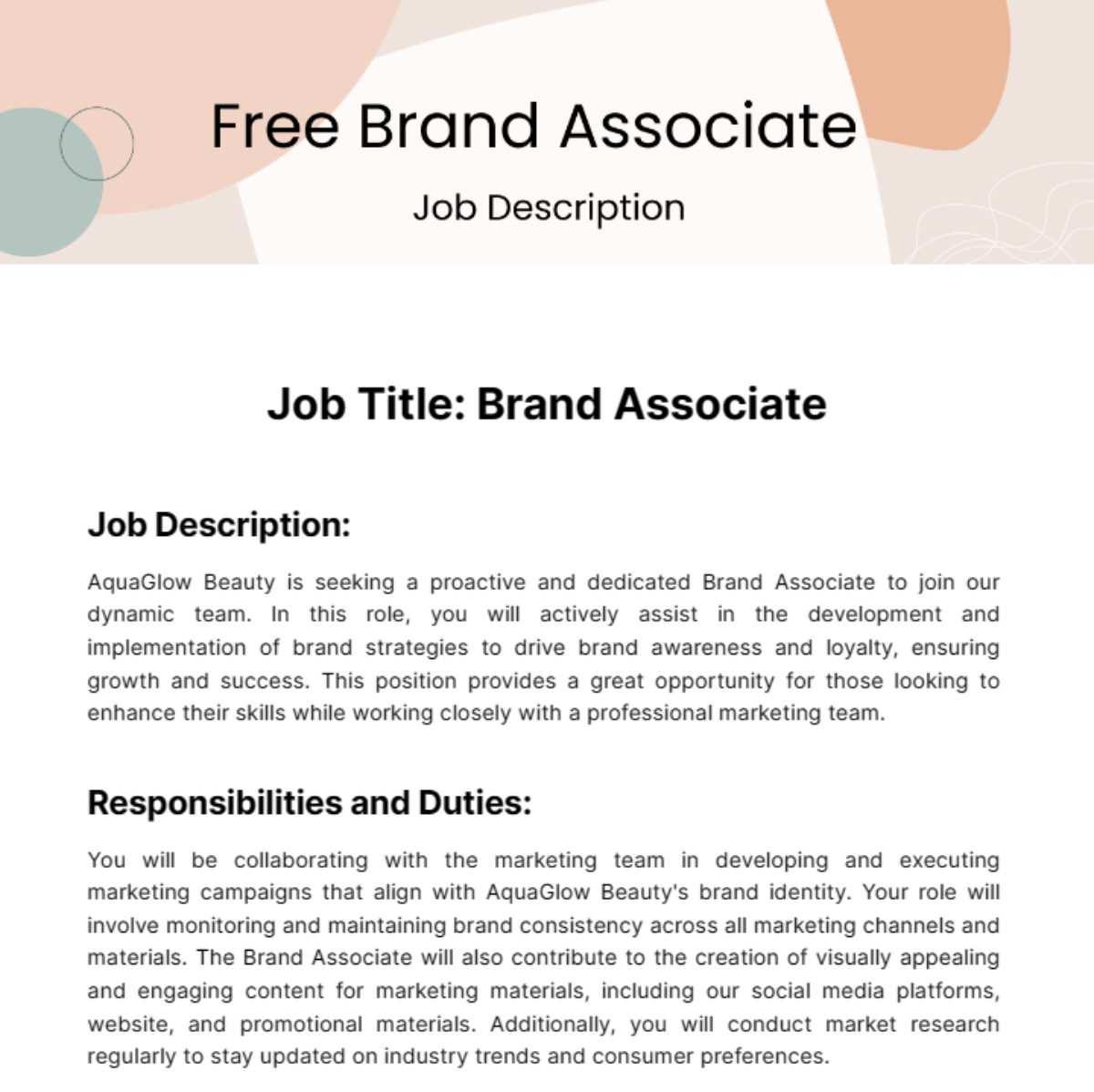 Brand Associate Job Description Template