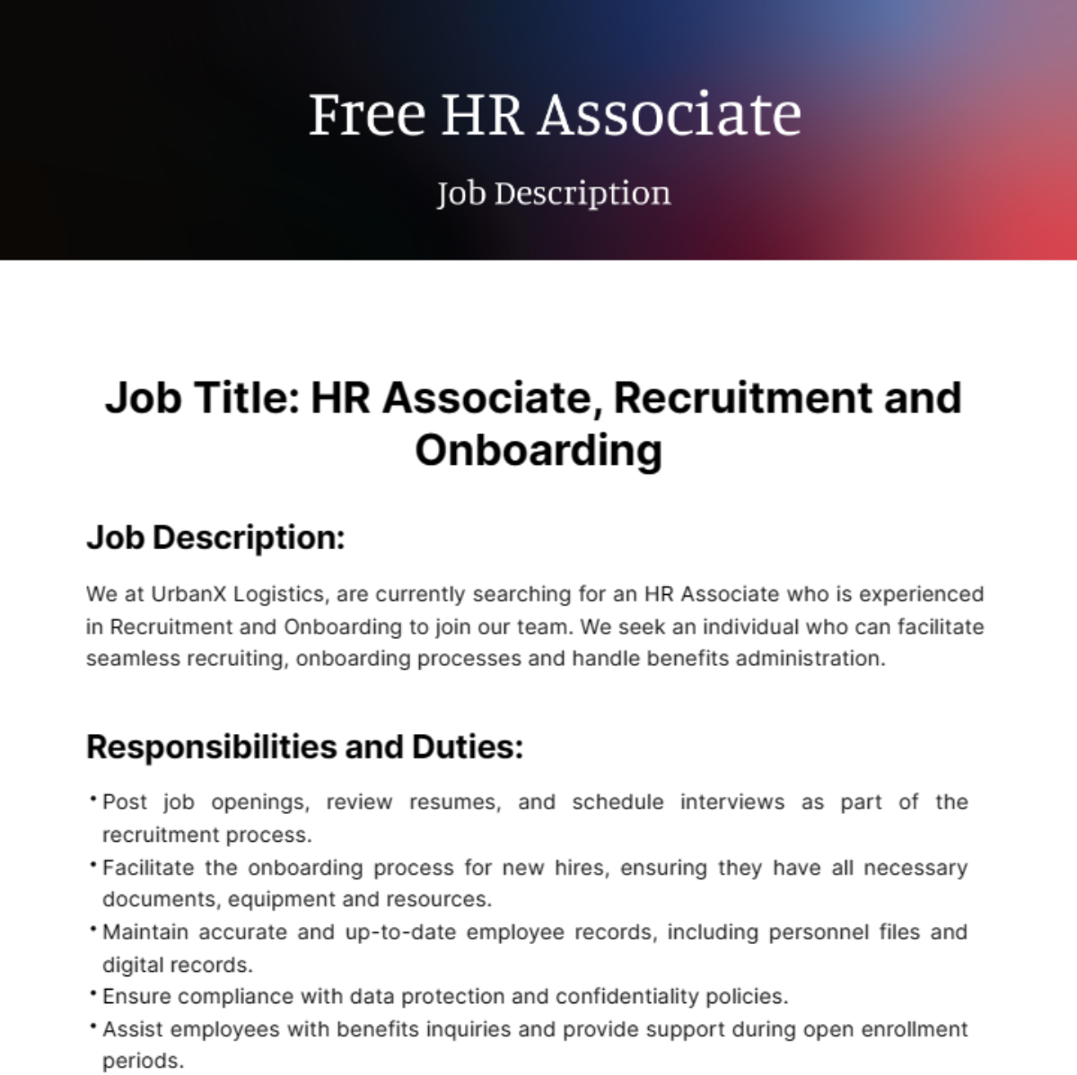 HR Associate Job Description Template Edit Online Download Example 