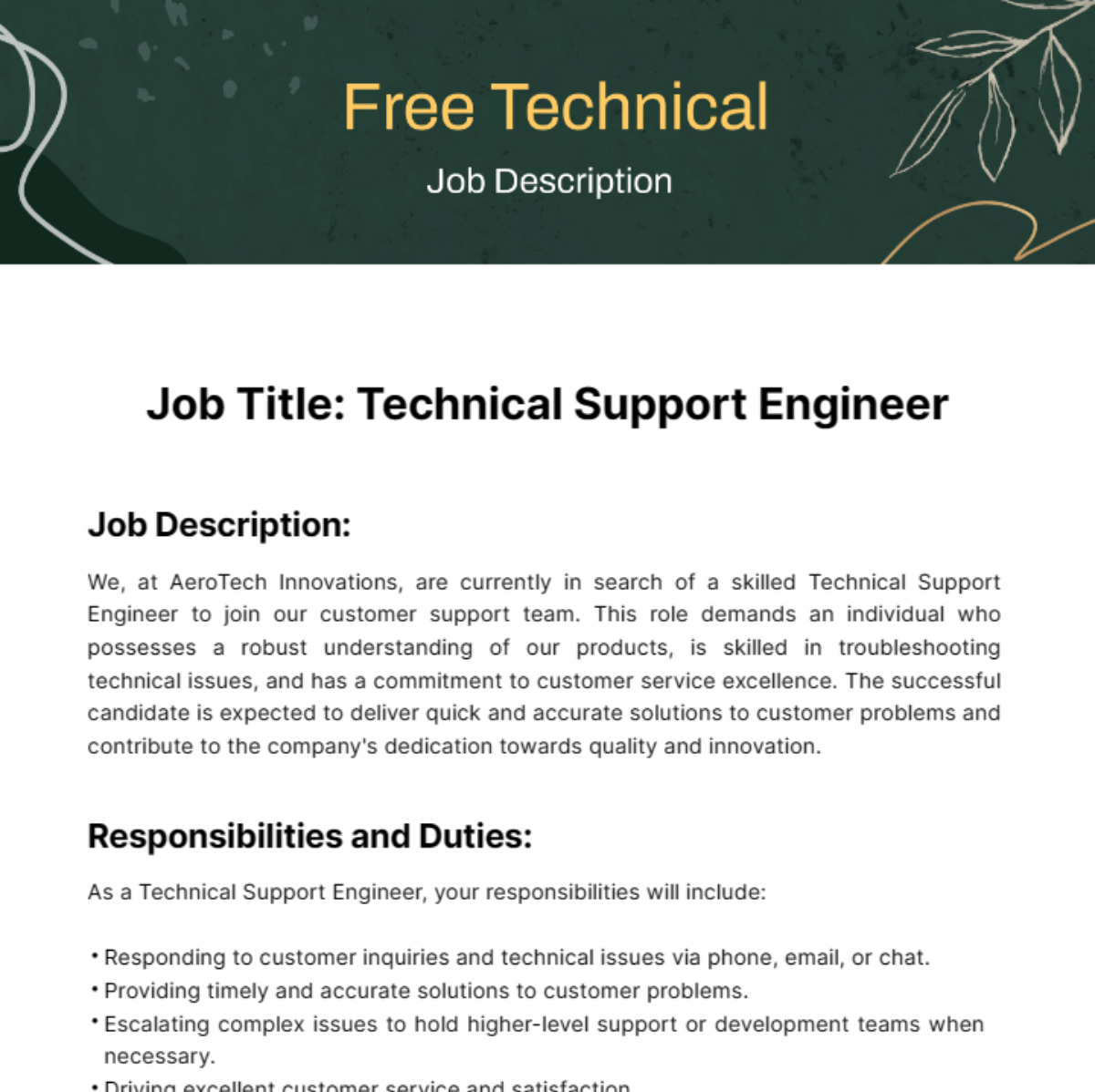 Technical Job Description Template