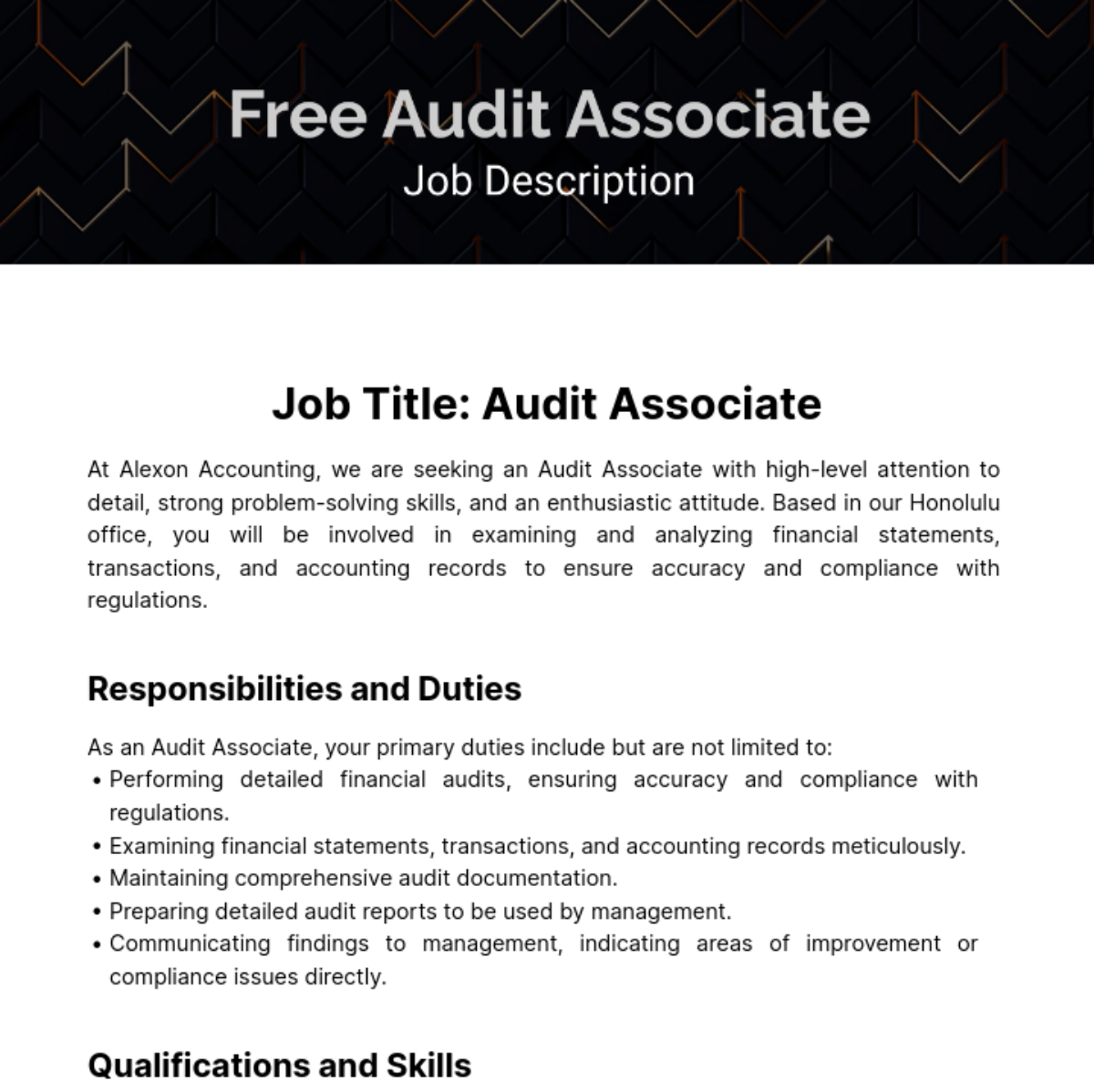 Audit Associate Job Description Template