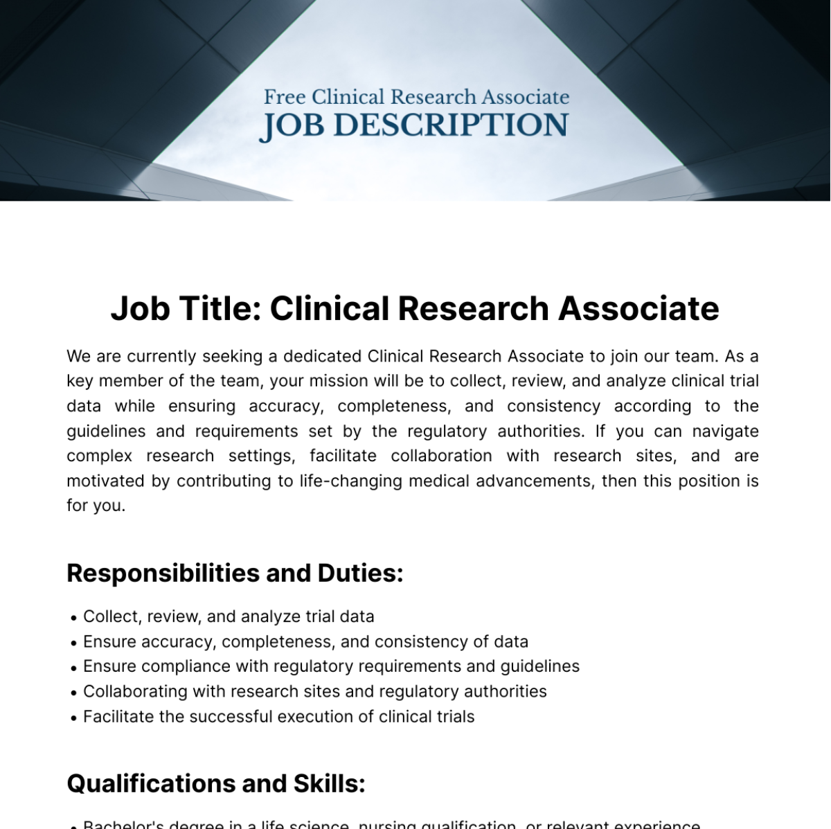 Clinical Research Associate Job Description Template