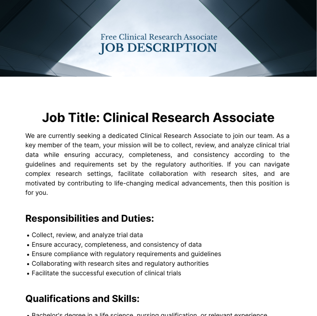 Clinical Research Associate Job Description Template Edit Online 