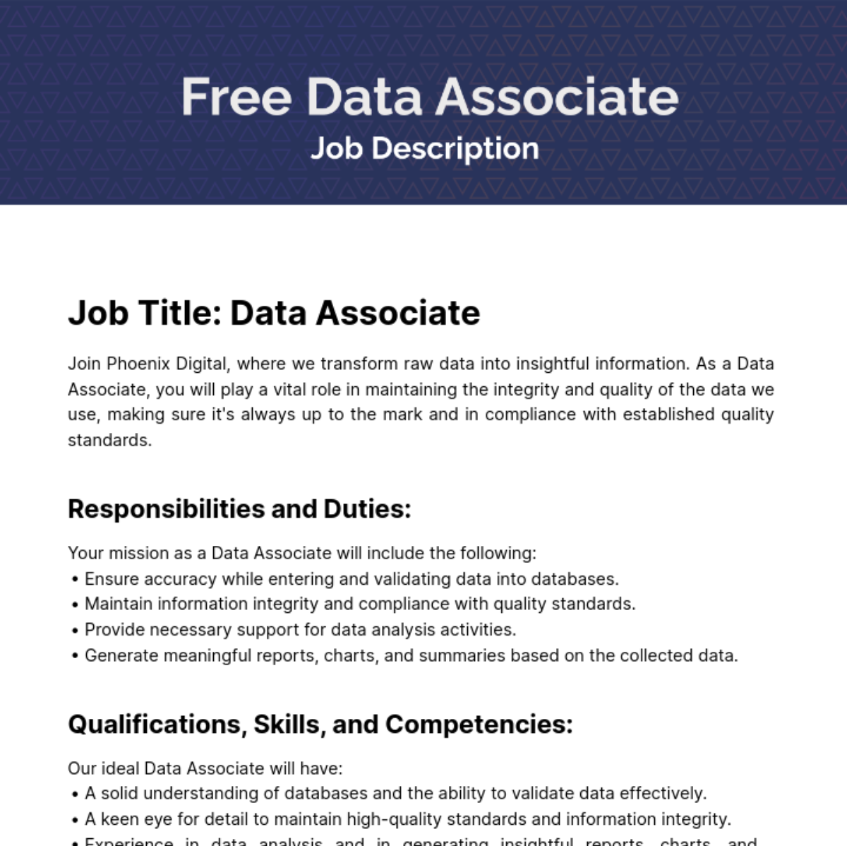 Data Associate Job Description Template