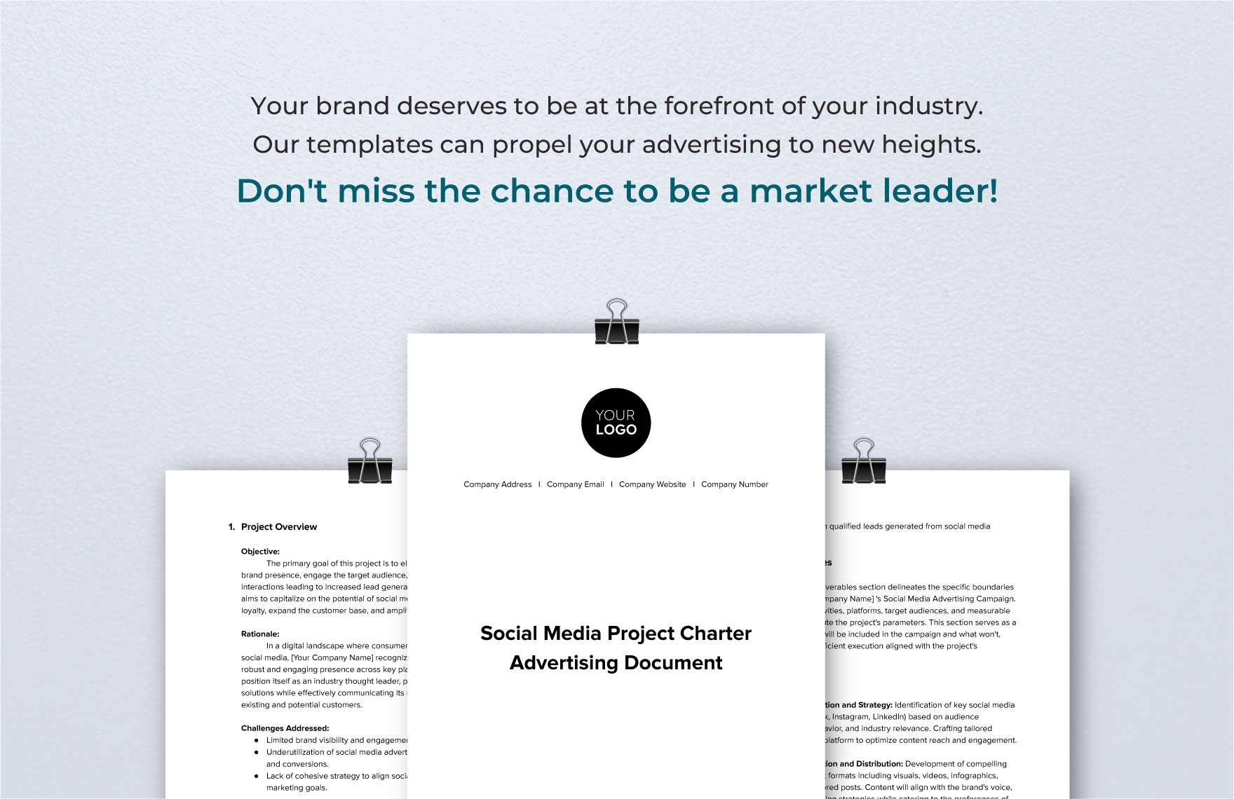 Social Media Project Charter Advertising Document Template