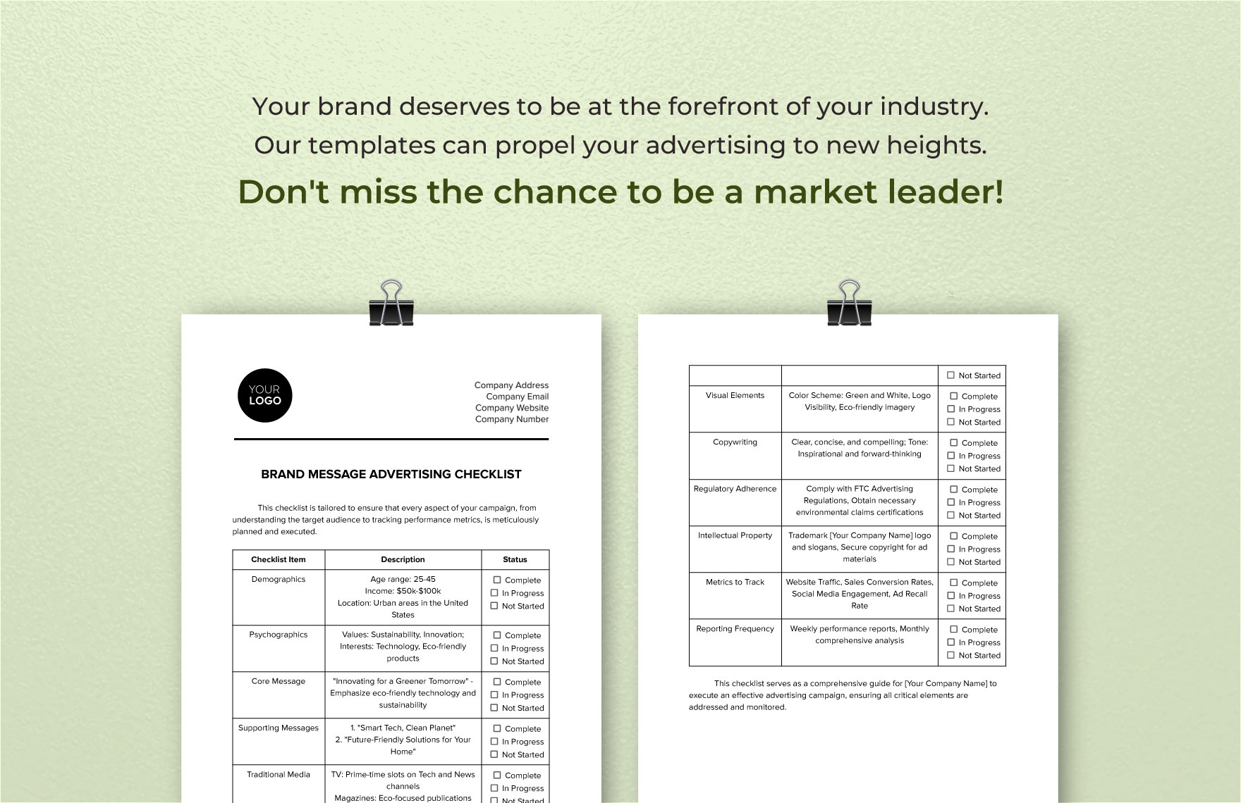 Brand Message Advertising Checklist Template