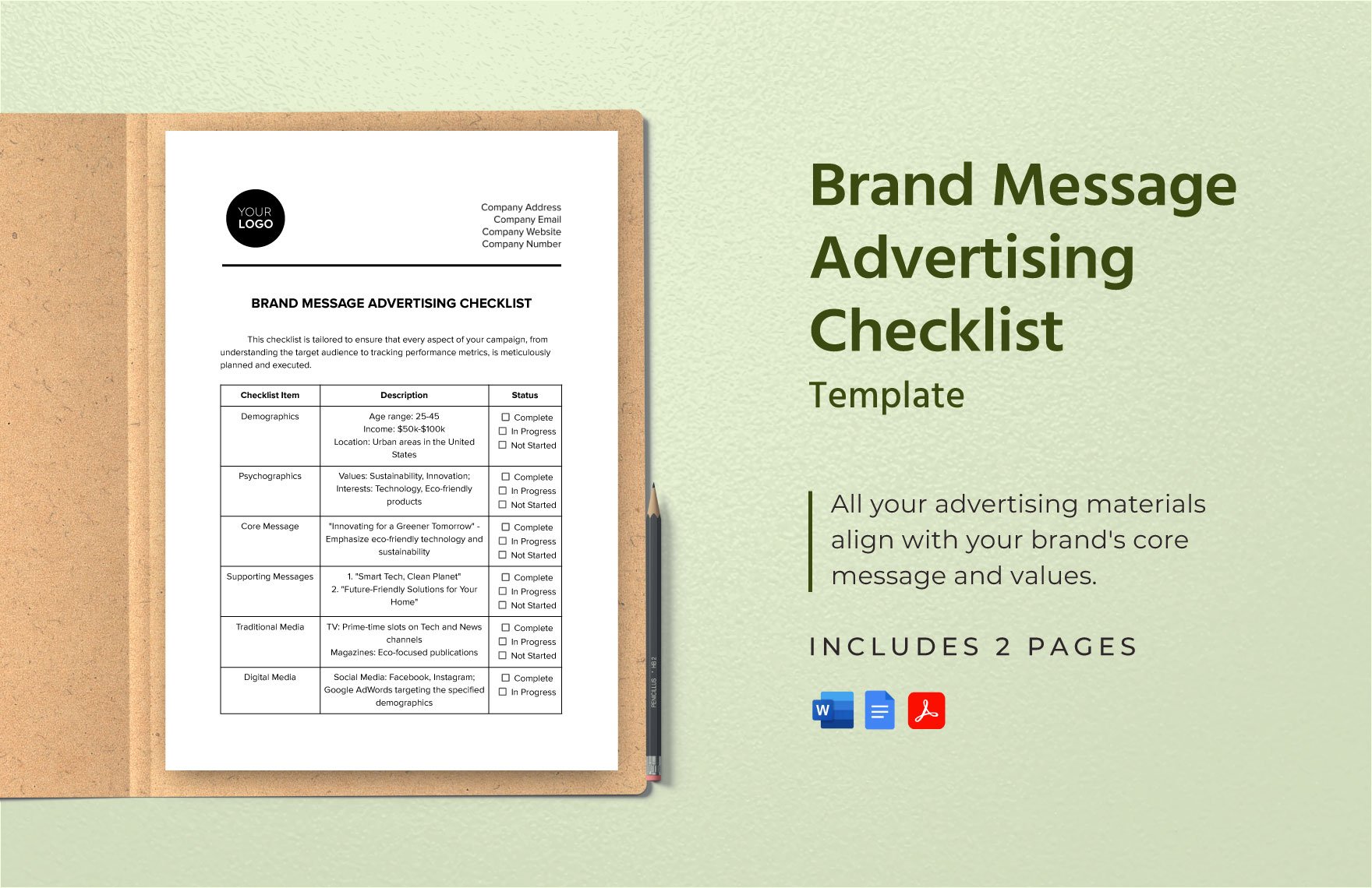 Brand Message Advertising Checklist Template in Word, Google Docs, PDF