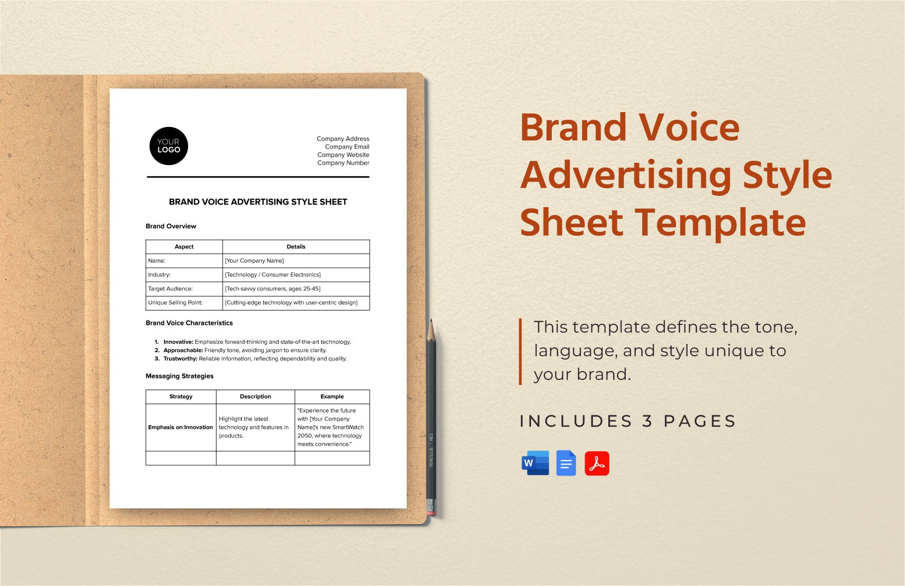 Brand Voice Advertising Style Sheet Template in Word, Google Docs, PDF
