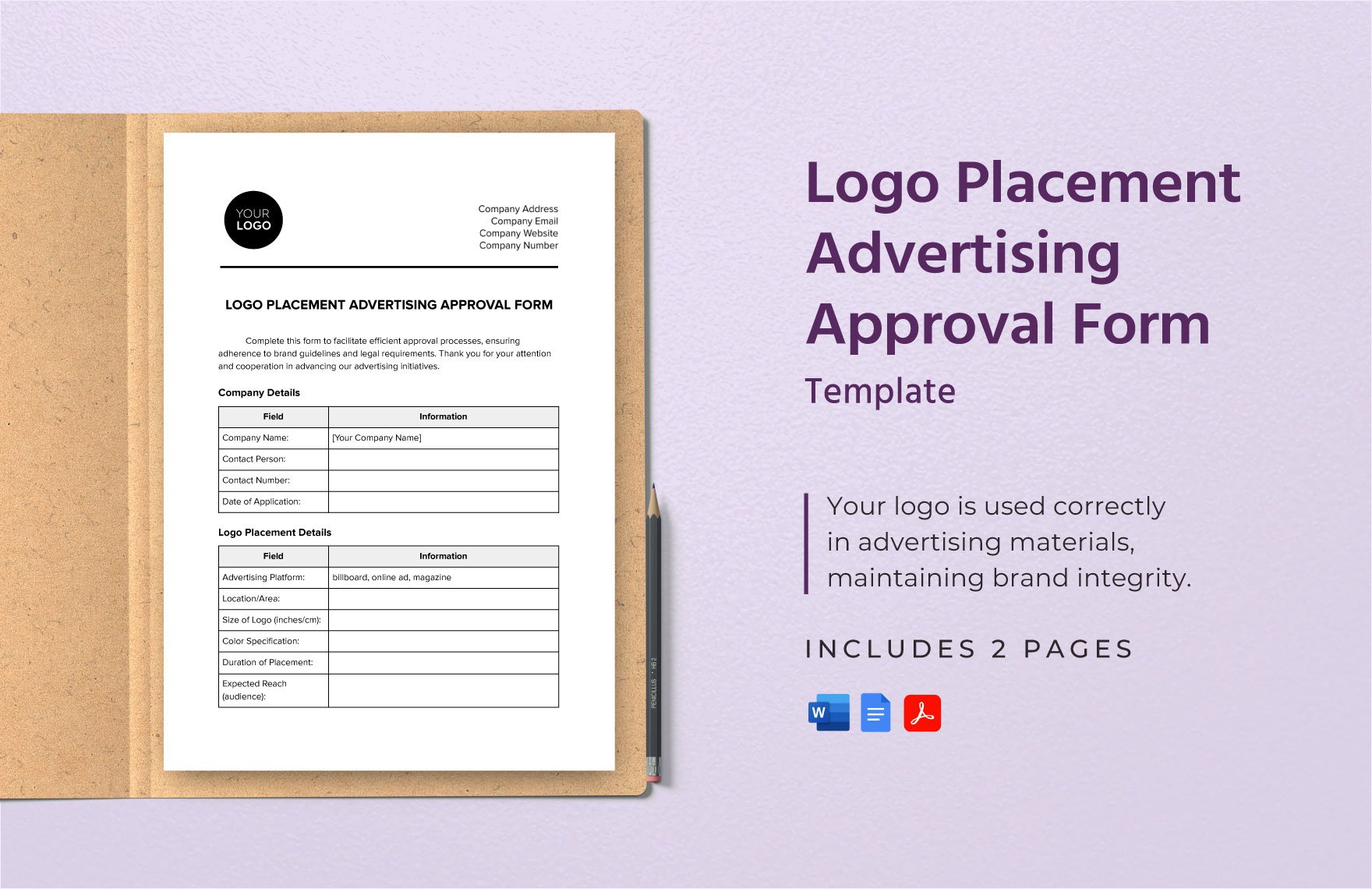 Logo Placement Advertising Approval Form Template in Word, Google Docs, PDF