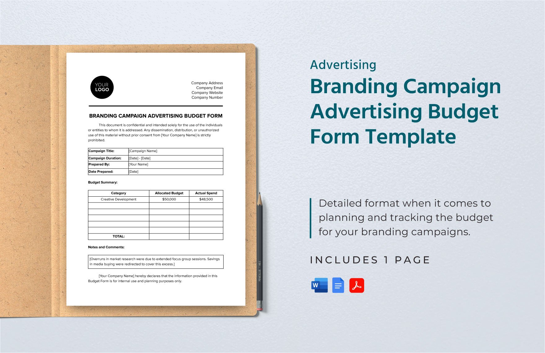 Branding Campaign Advertising Budget Form Template in Word, Google Docs, PDF