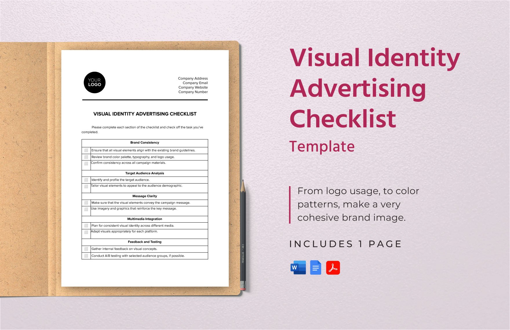 Visual Identity Advertising Checklist Template in Word, Google Docs, PDF