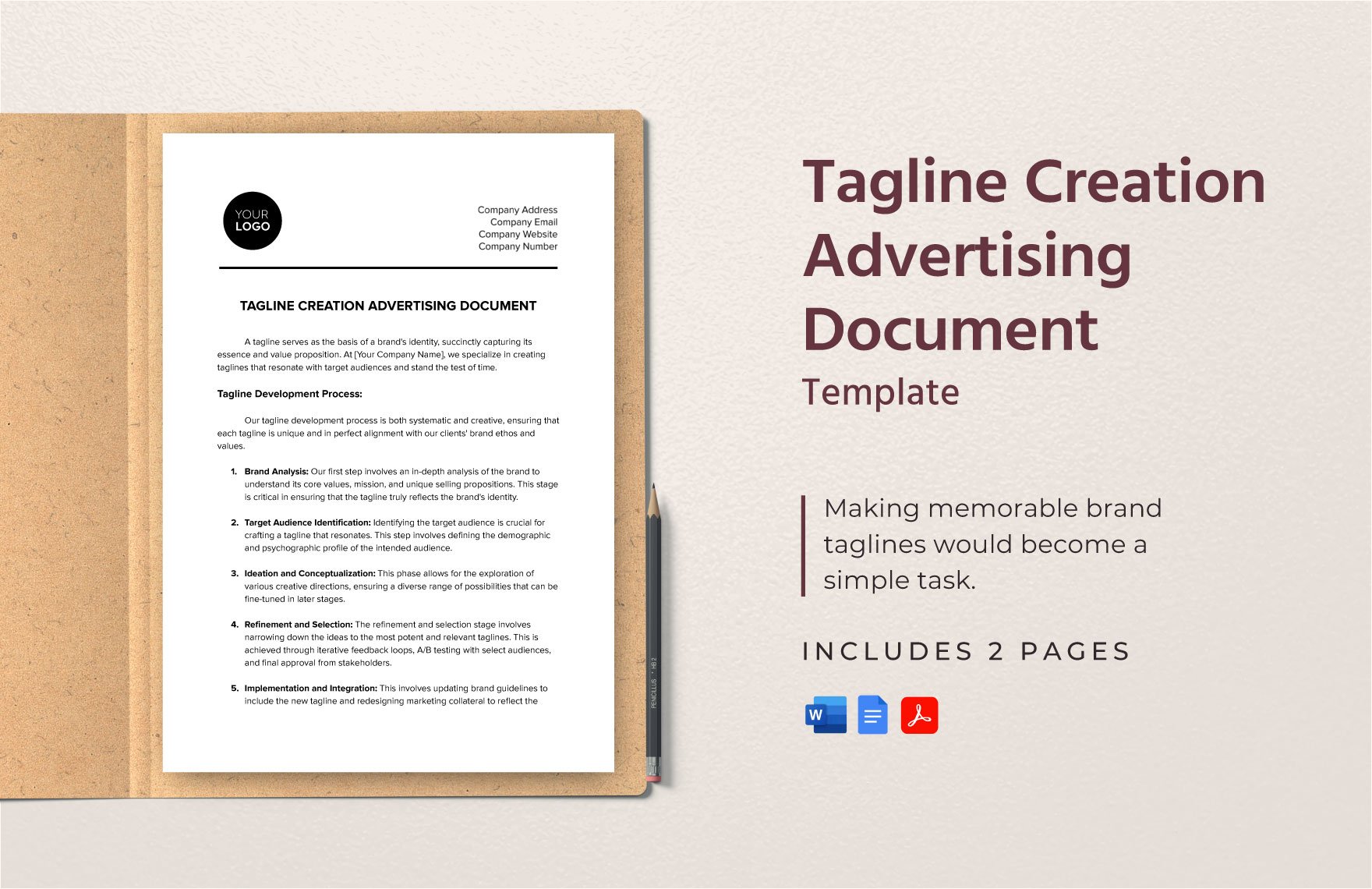 Tagline Creation Advertising Document Template in Word, Google Docs, PDF