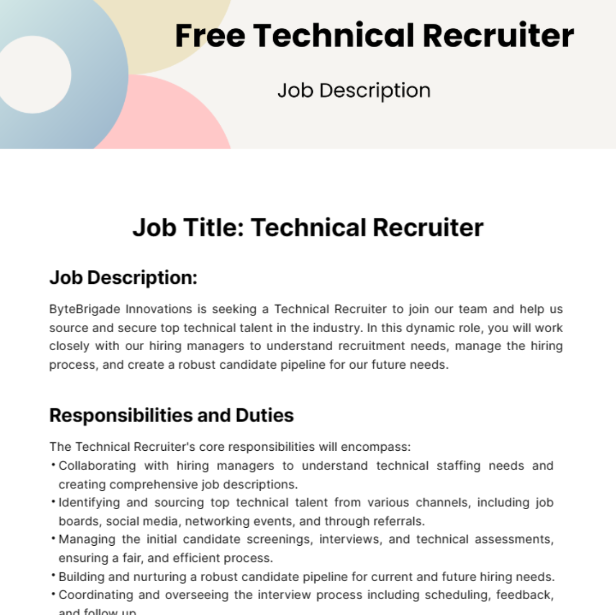 Technical Recruiter Job Description Template