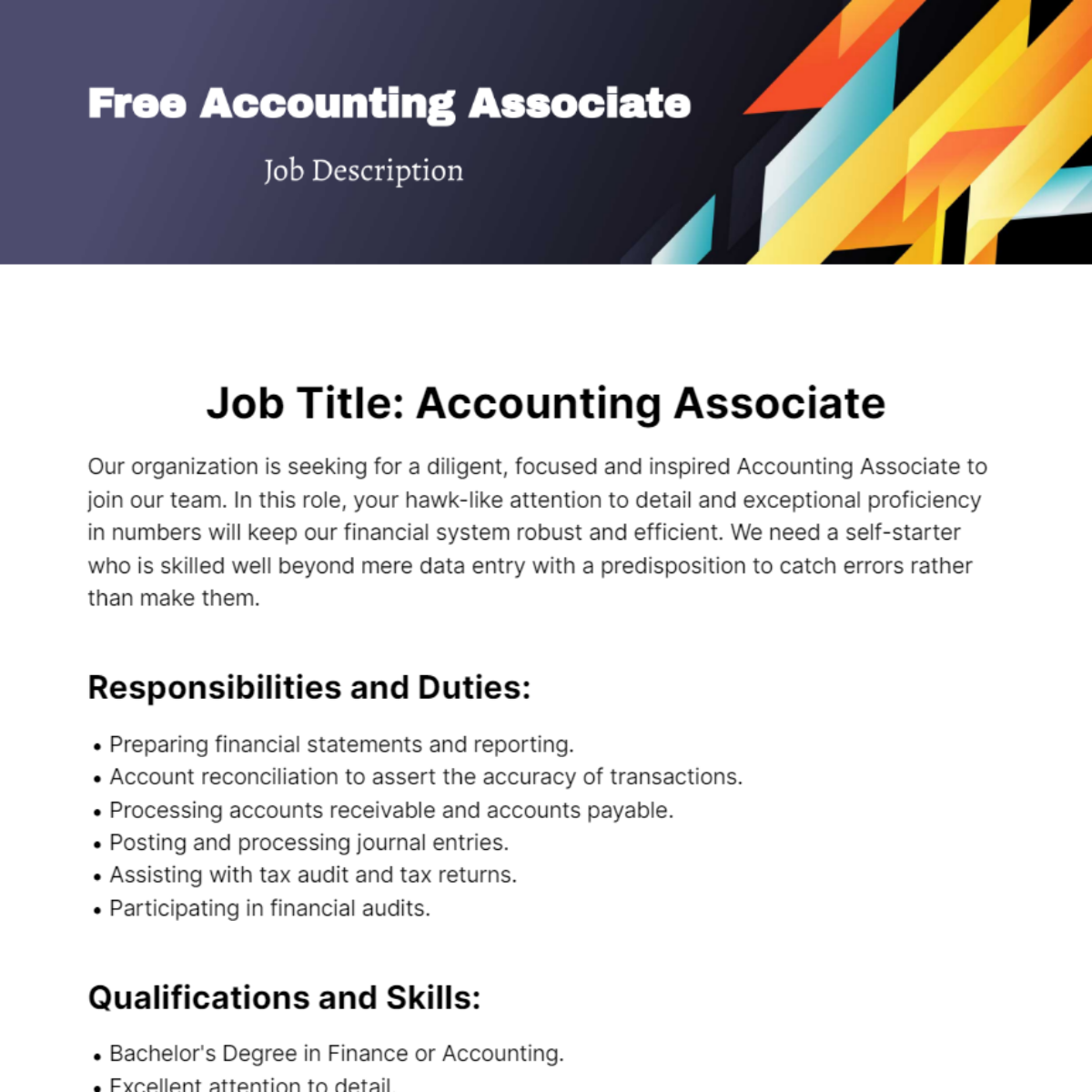 Accounting Associate Job Description Template