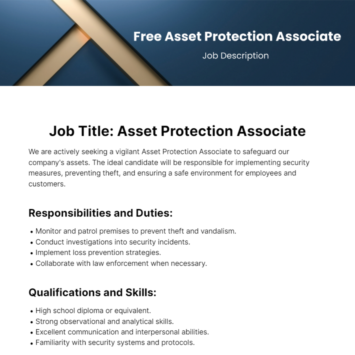 Asset Protection Associate Job Description Template