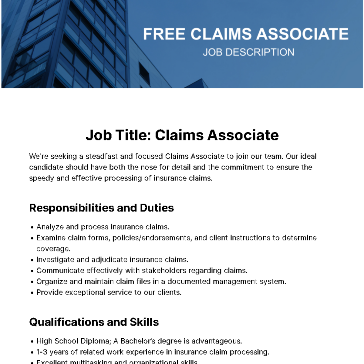 Claims Associate Job Description Template Edit Online Download 