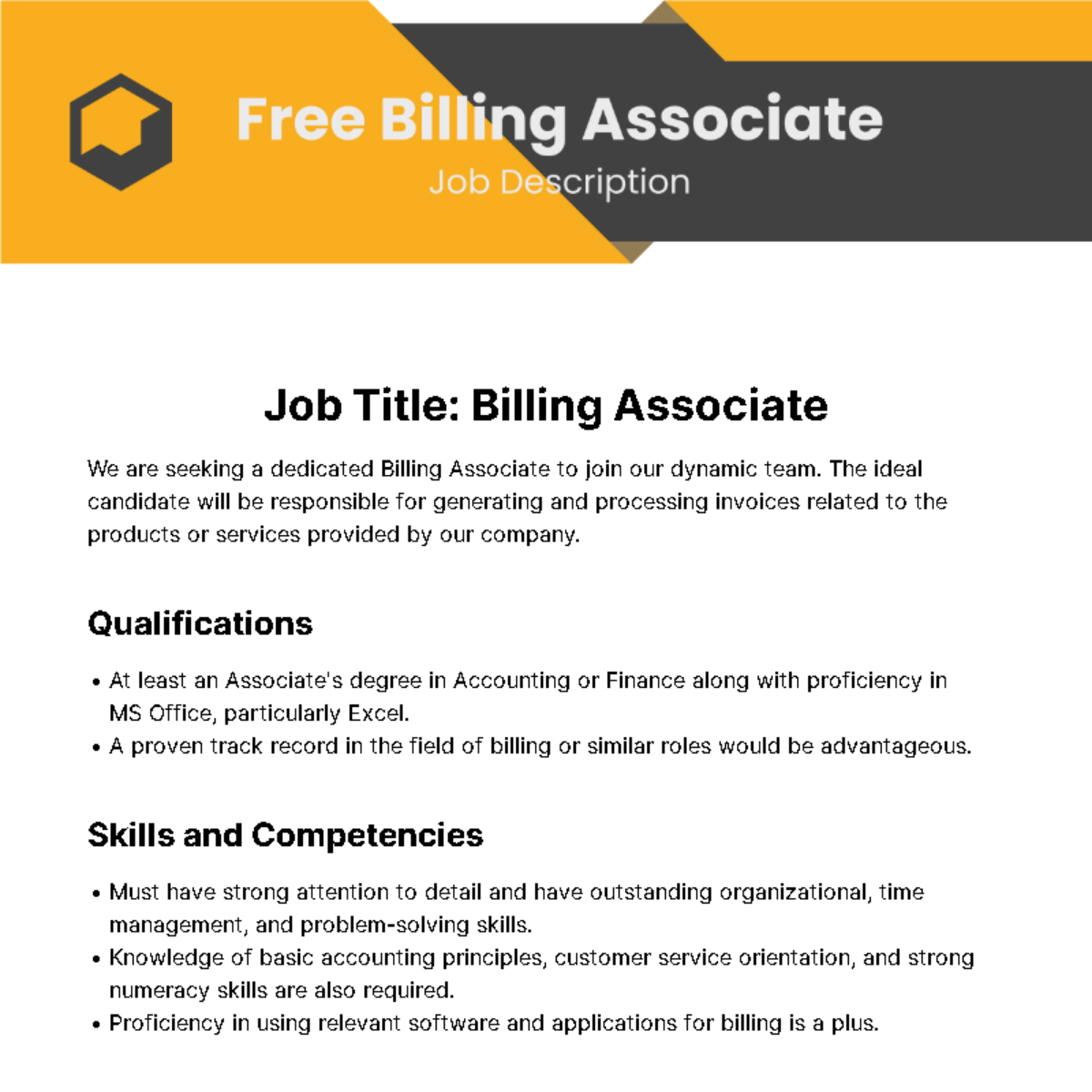 Billing Associate Job Description Template