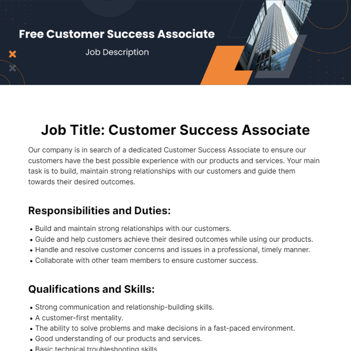 Customer Success Associate Job Description Template