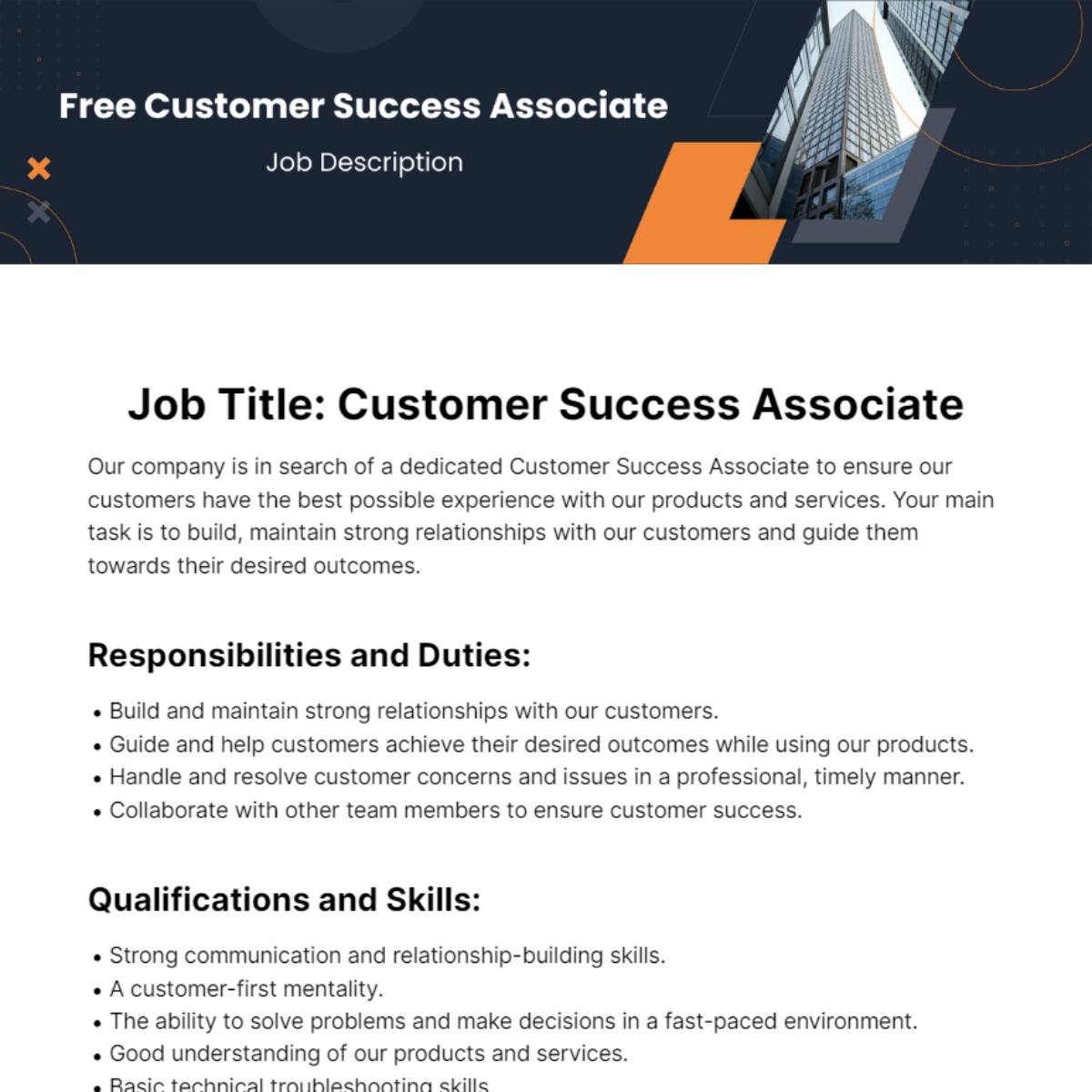 Customer Success Associate Job Description Template - Edit Online & Download