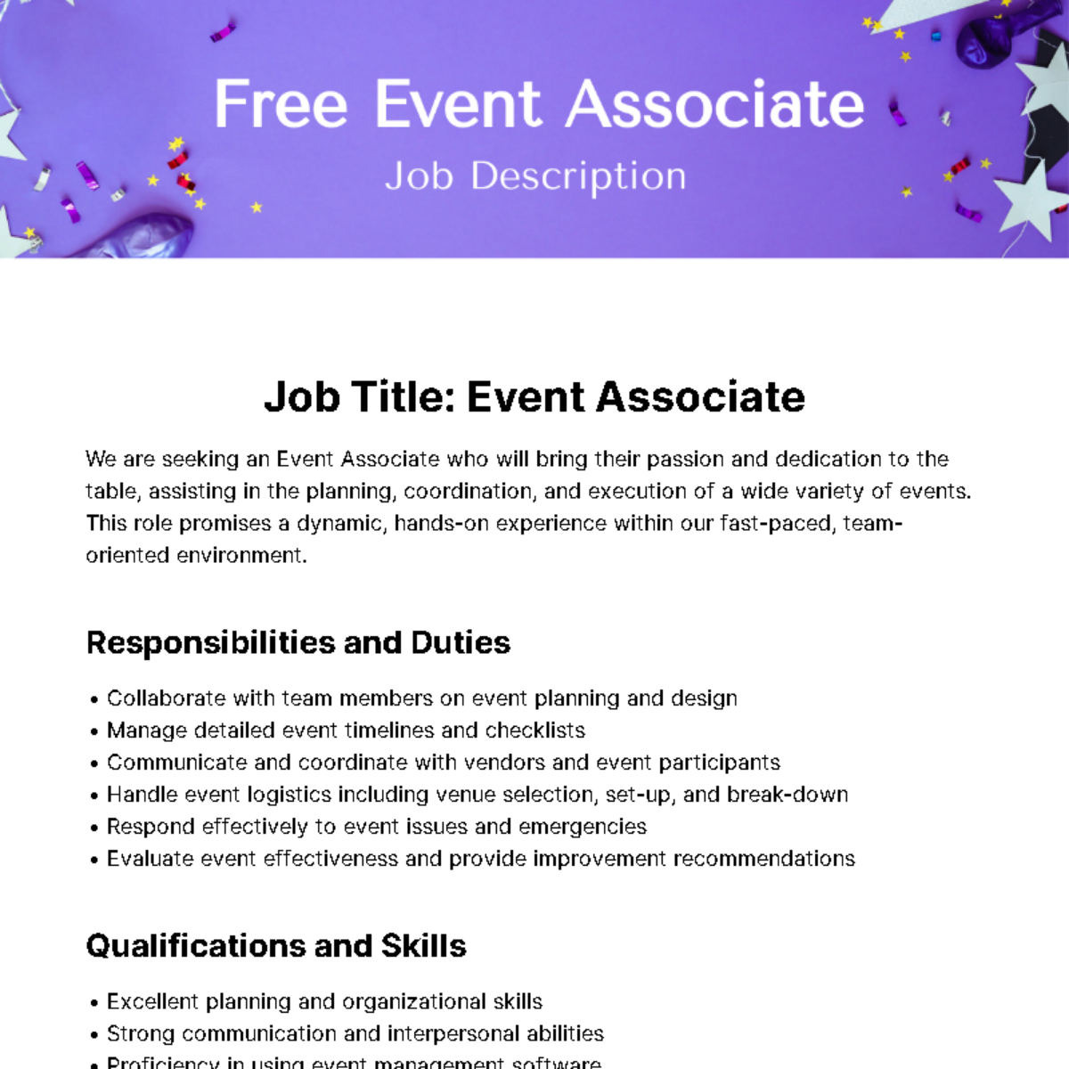 Event Associate Job Description Template