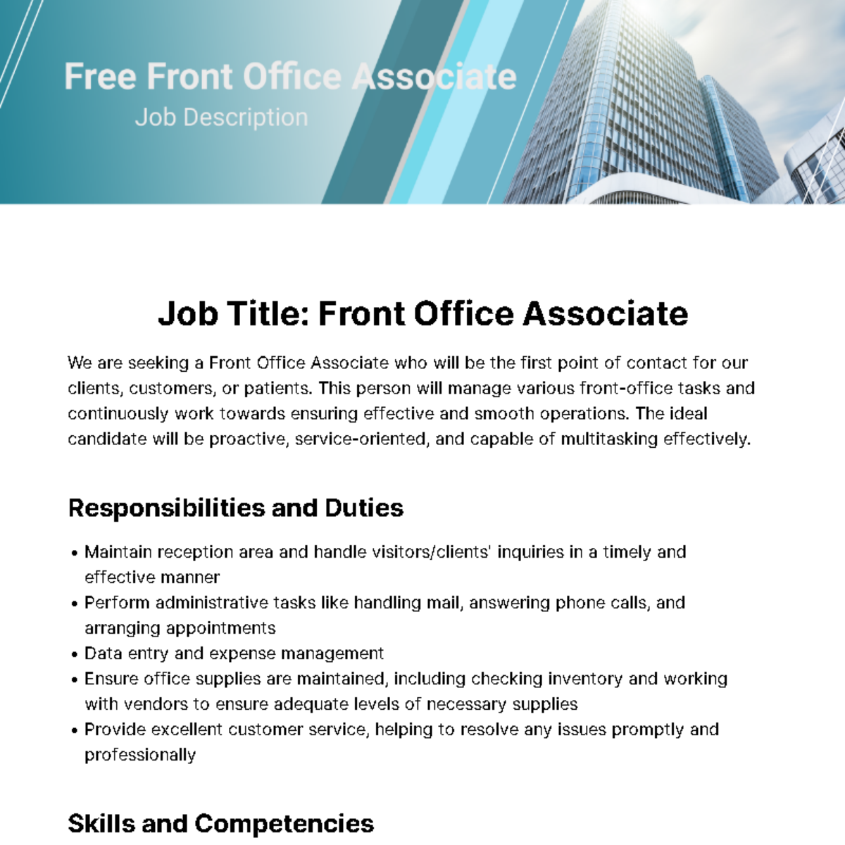Front Office Associate Job Description Template