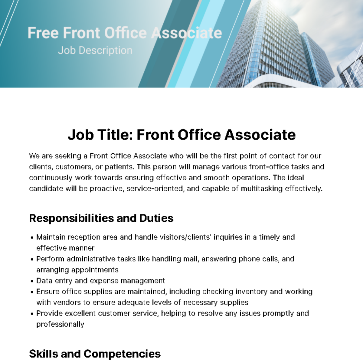 Front Office Associate Job Description Template Edit Online 