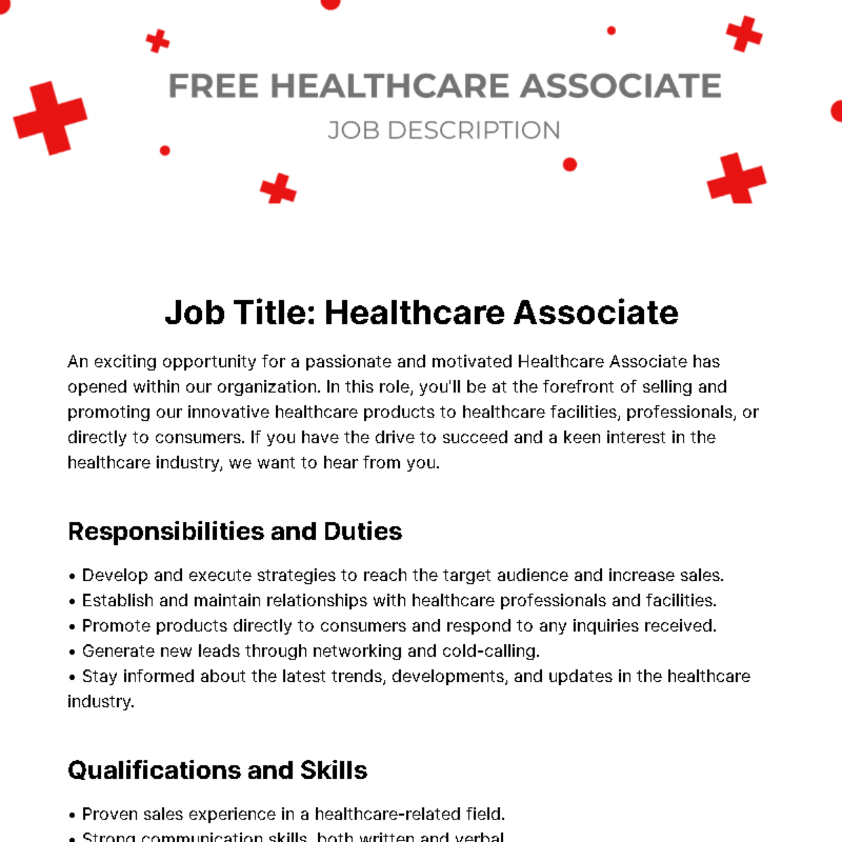 Healthcare Associate Job Description Template