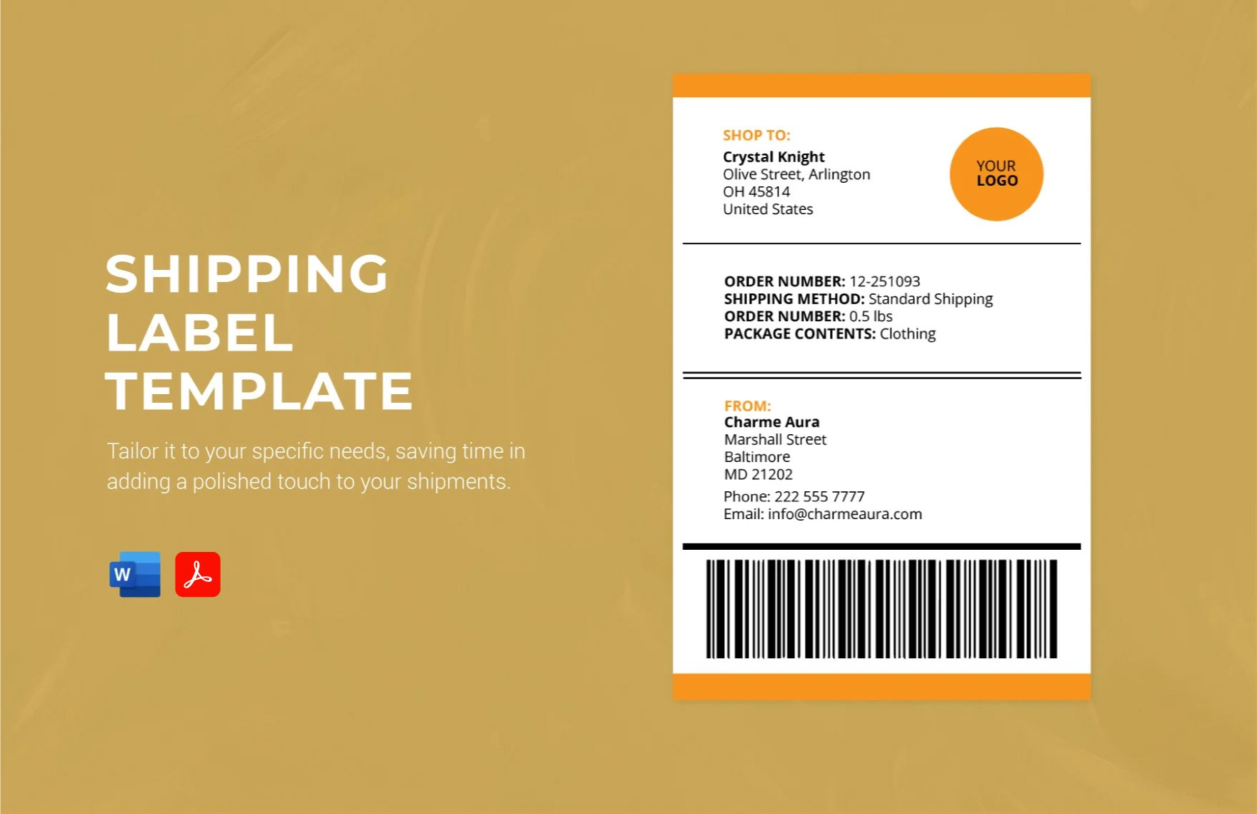 Shipping Label Template in Word, PDF