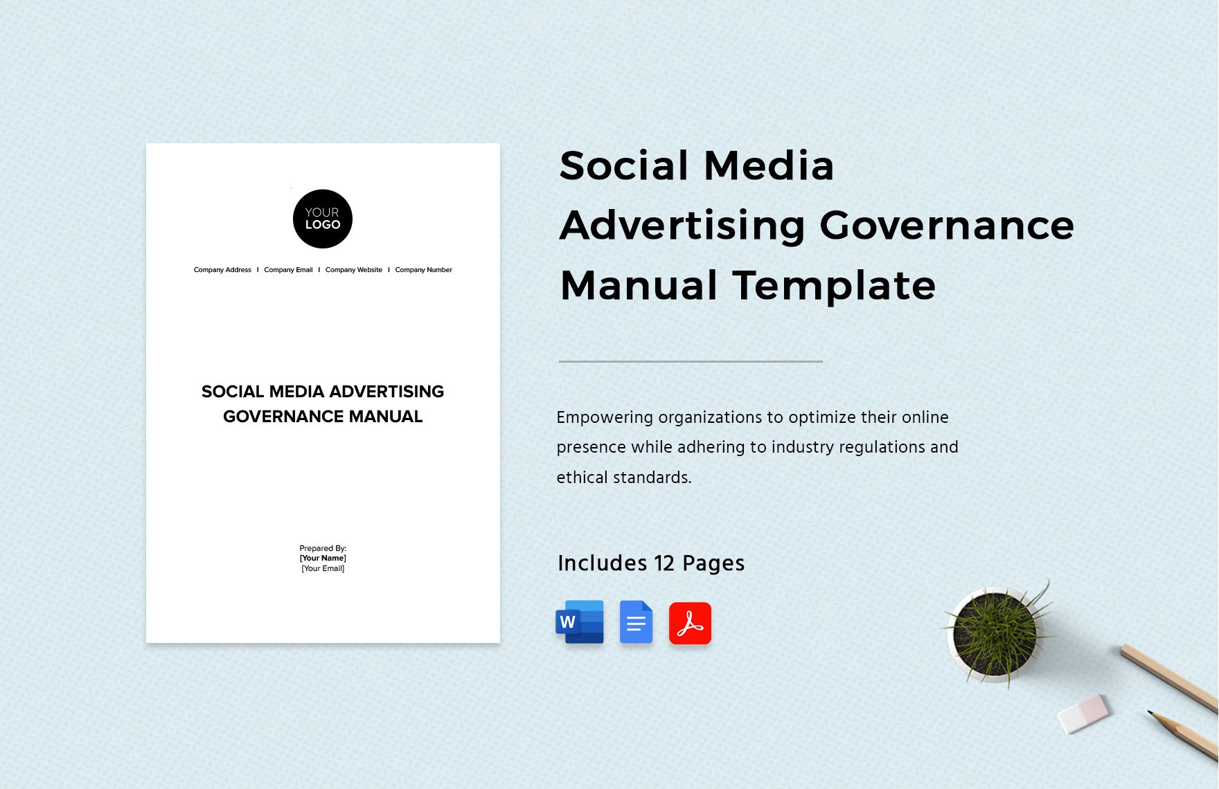 Social Media Advertising Governance Manual Template in Word, Google Docs, PDF
